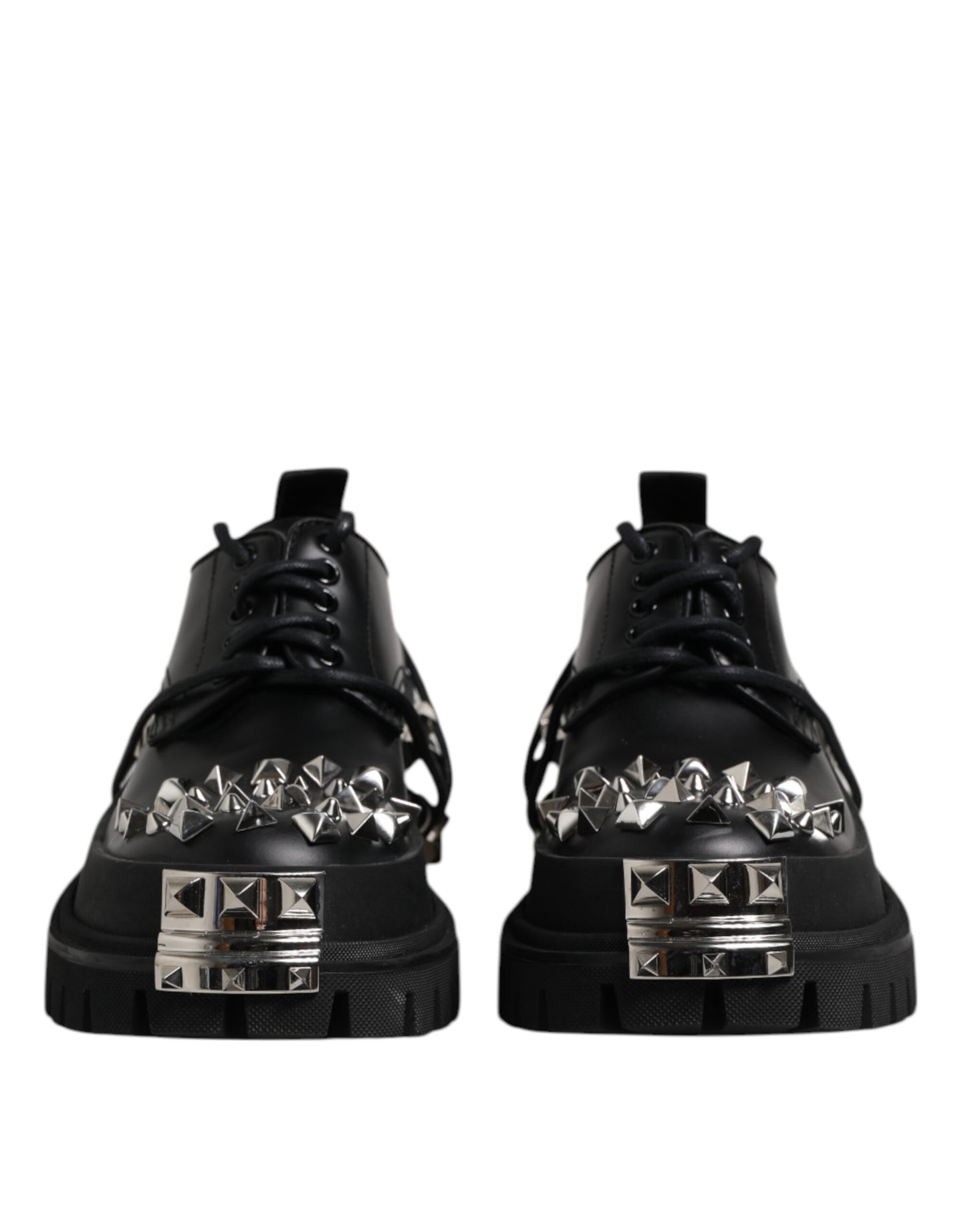 Black Leather Embellished Trekking Derby Shoes