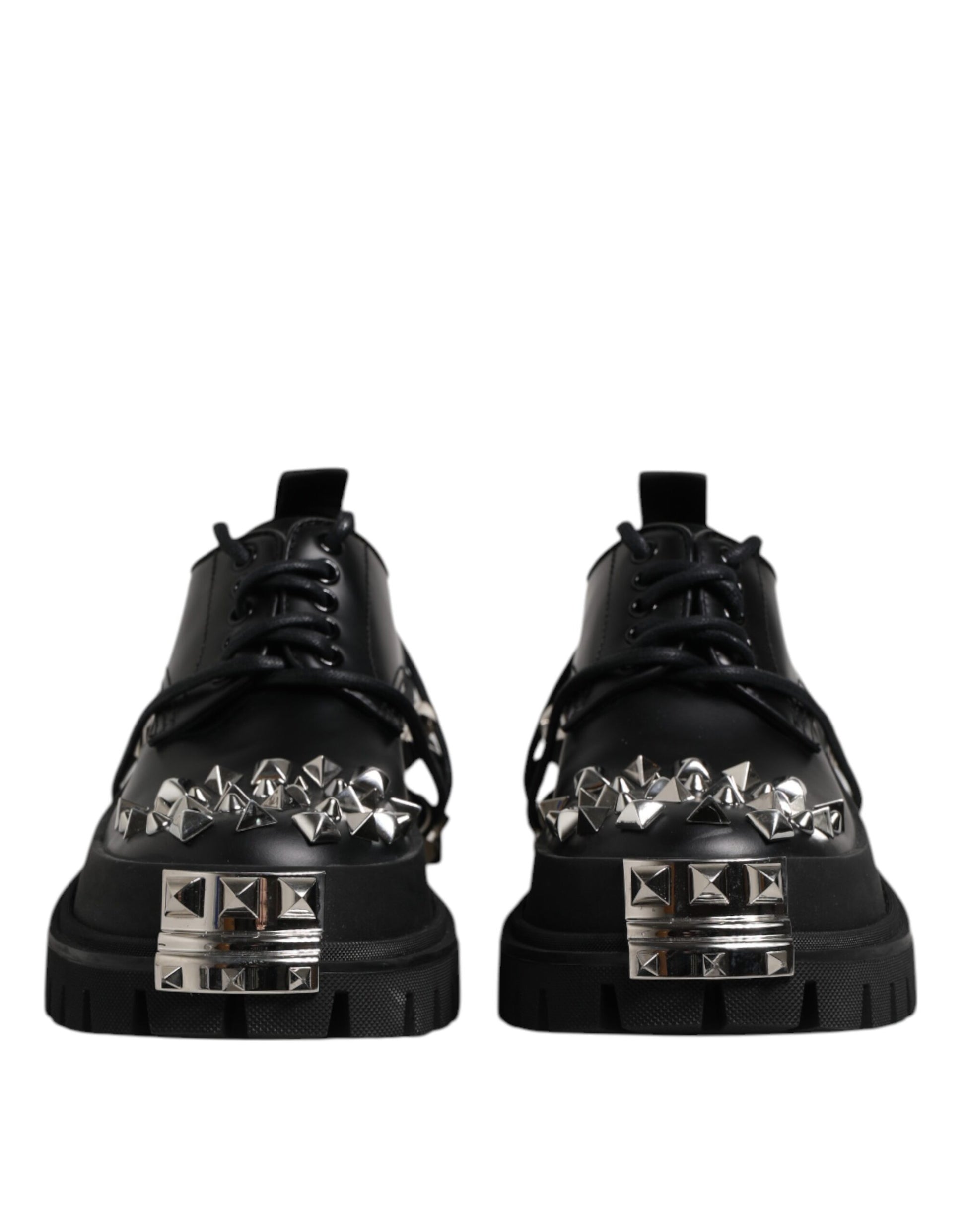 Black Leather Embellished Trekking Derby Shoes