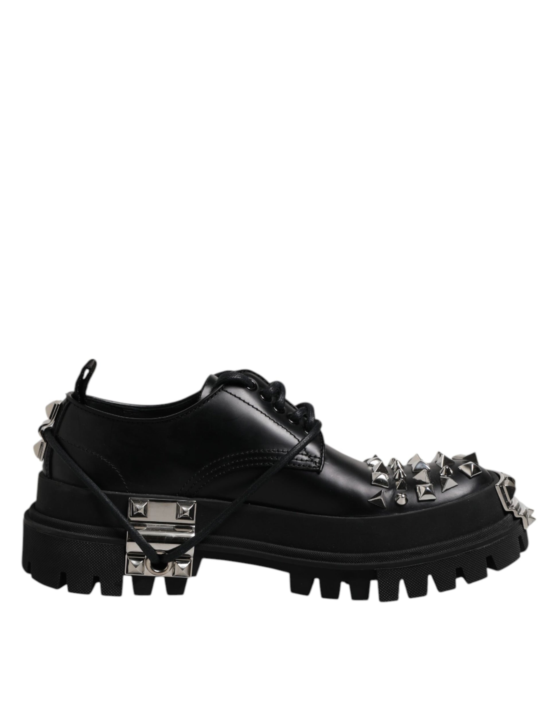 Black Leather Embellished Trekking Derby Shoes