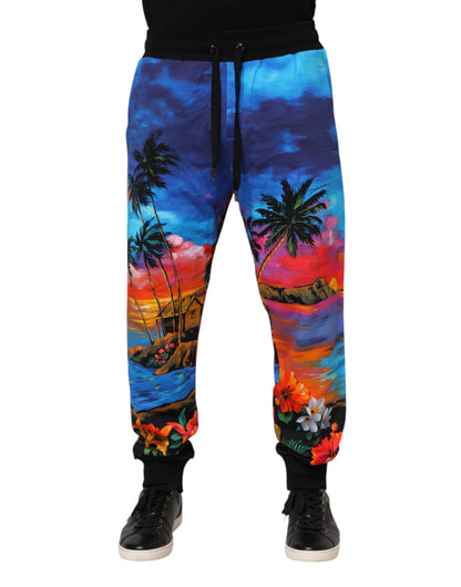 Blue Hawaiian Print Jogger Sweatpants Pants