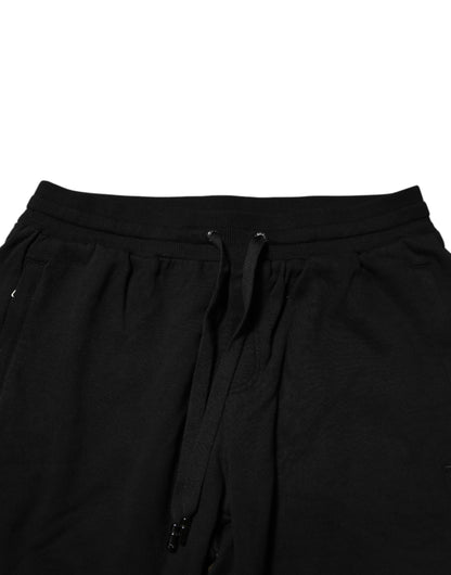 Black Cotton Logo Tape Men Jogger Pants