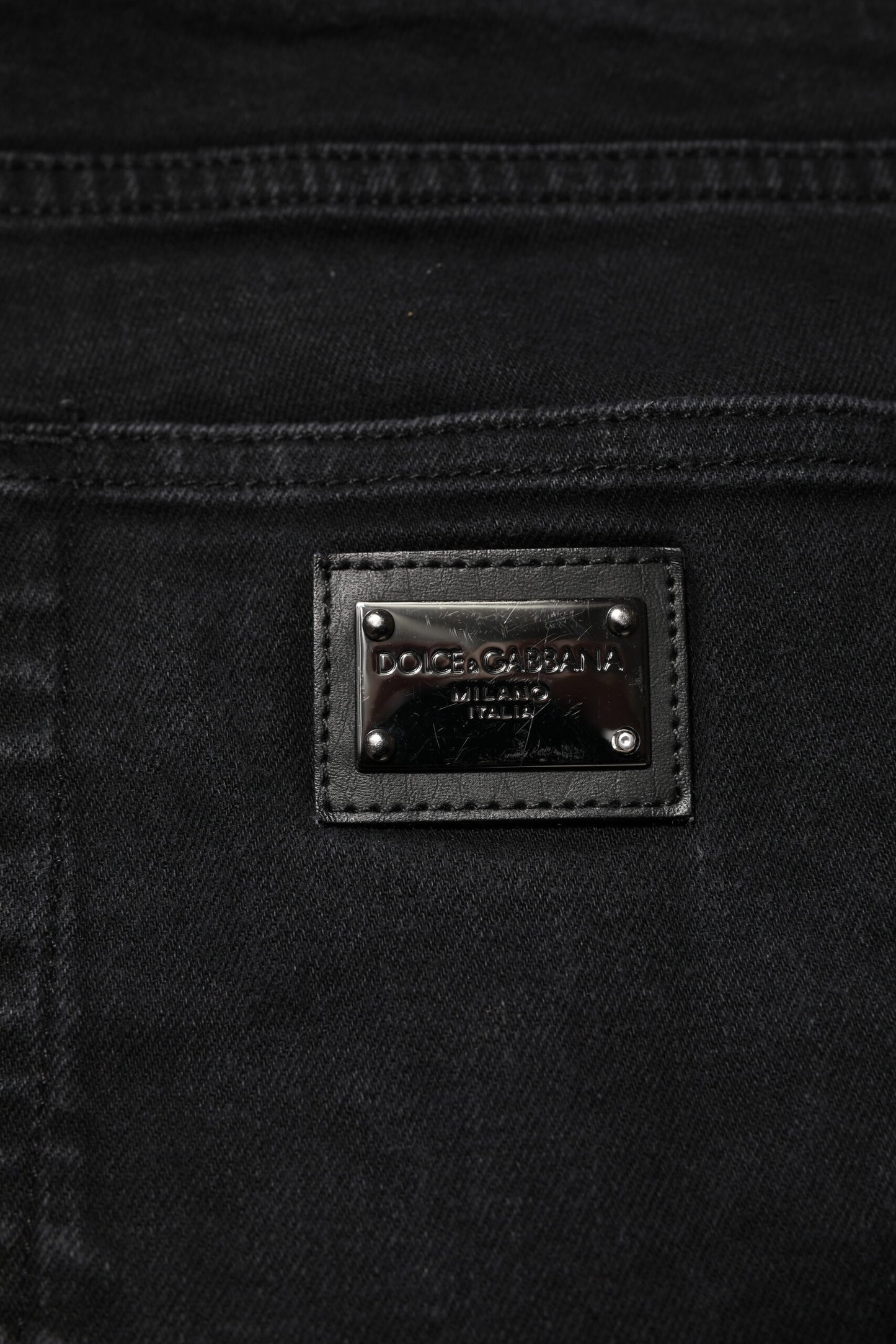 Black Cotton Logo Plaque Slim Fit Denim Jeans