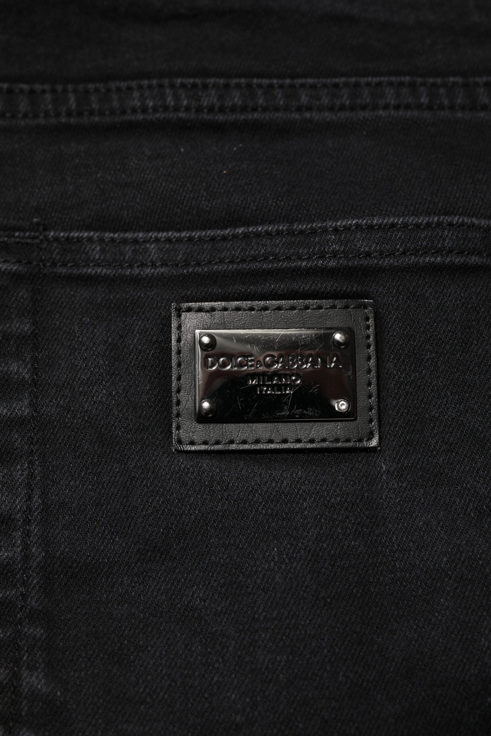 Black Cotton Logo Plaque Slim Fit Denim Jeans