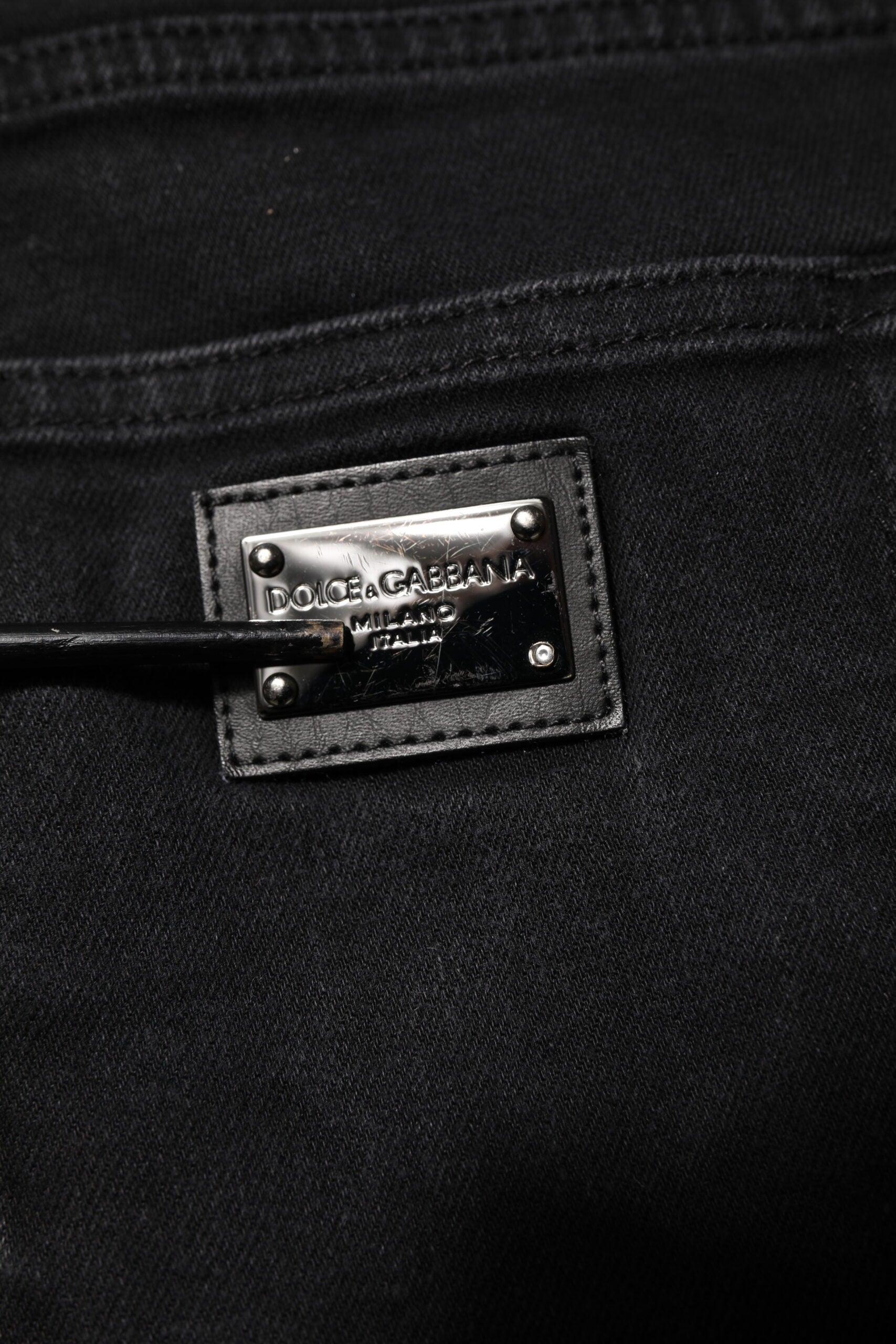 Black Cotton Logo Plaque Slim Fit Denim Jeans