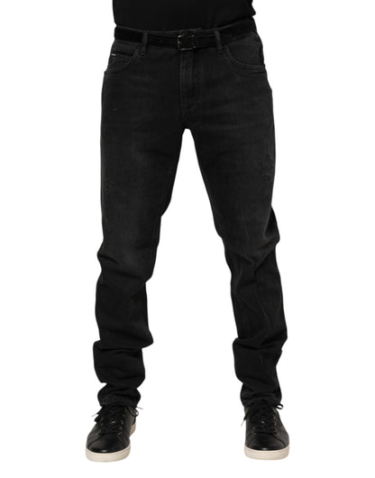 Black Cotton Logo Plaque Skinny Denim Jeans