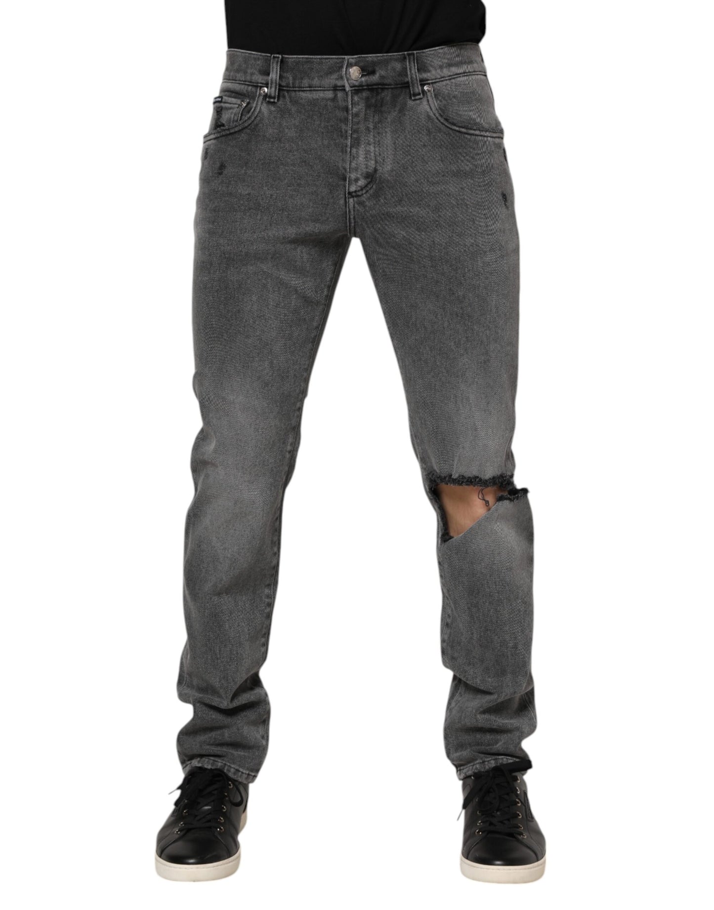 Gray Cotton Logo Plaque Denim Jeans