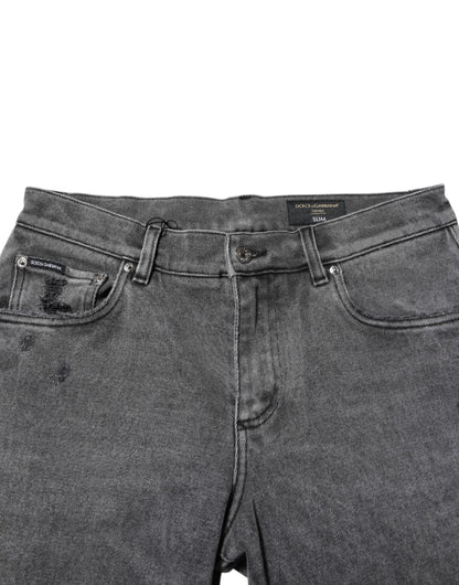 Gray Cotton Logo Plaque Denim Jeans