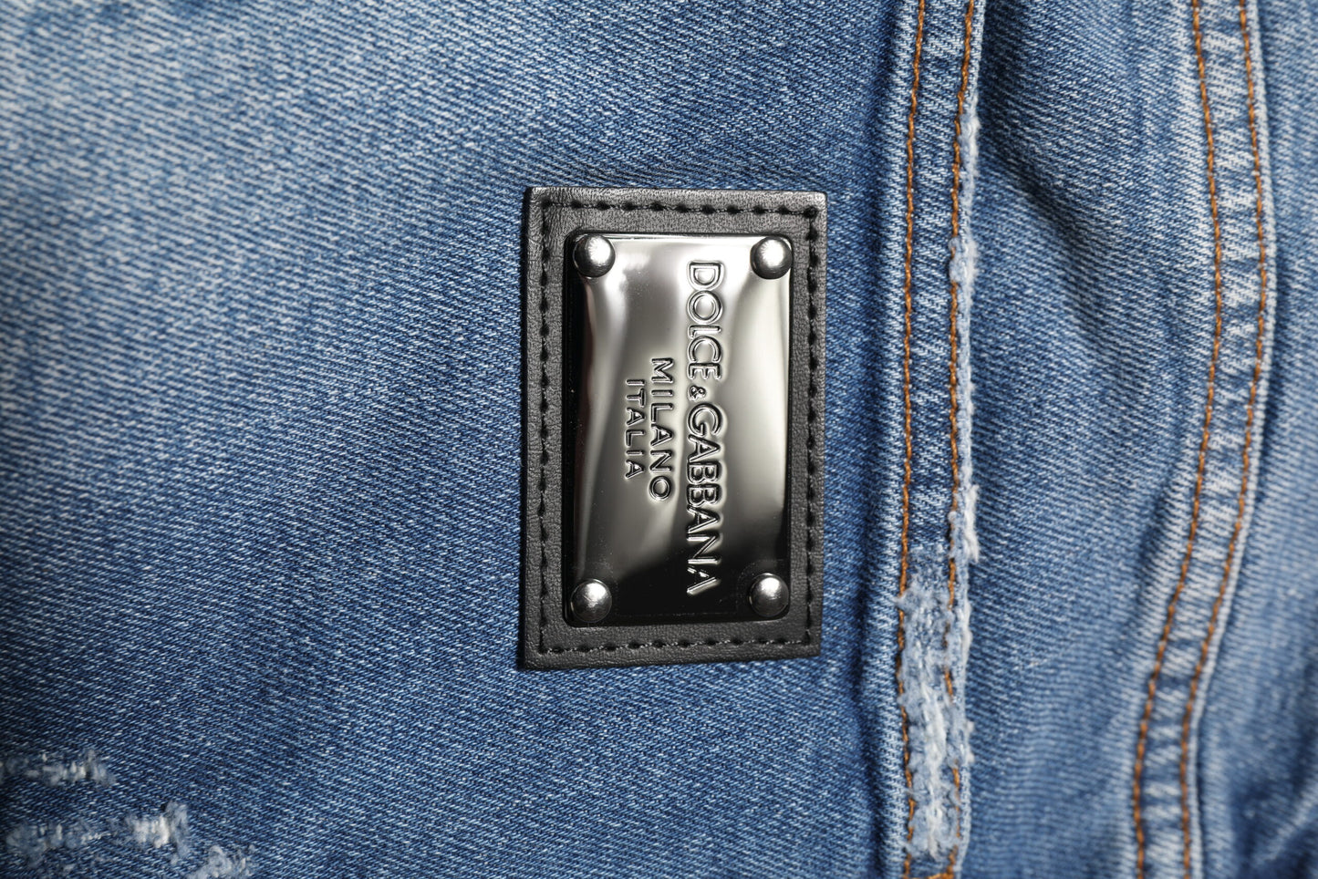 Blue Washed Cotton Logo Plaque Denim Jeans