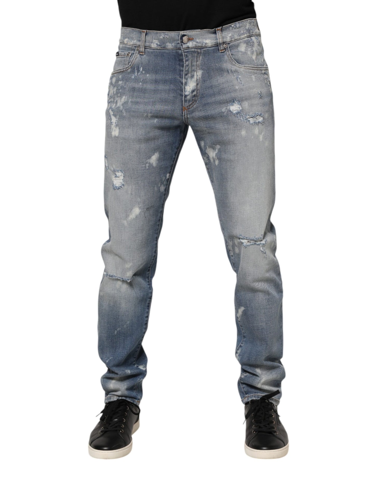 Blue Cotton Tattered Slim Fit Men Denim Jeans