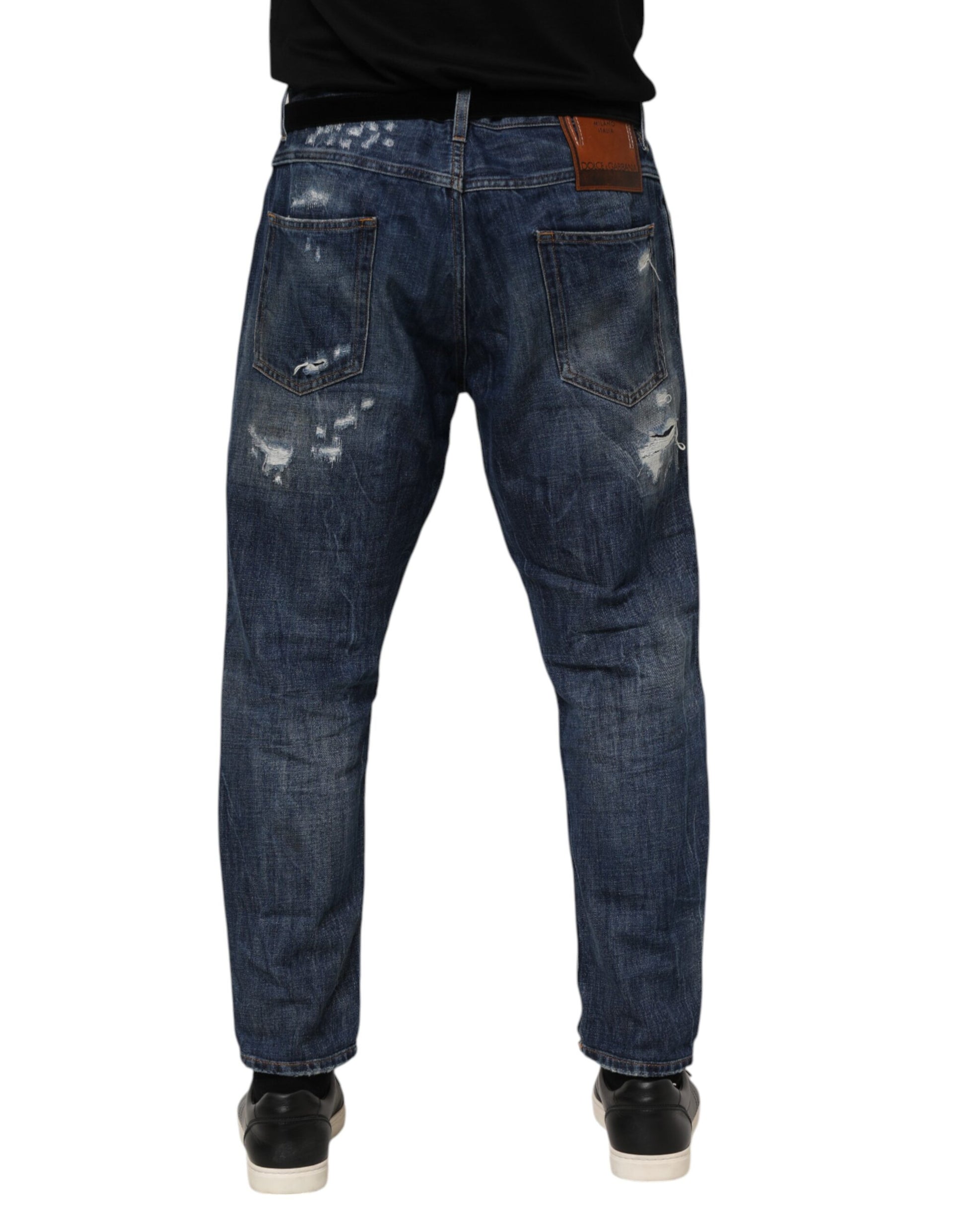 Blue Cotton Tattered Tapered Men Denim Jeans