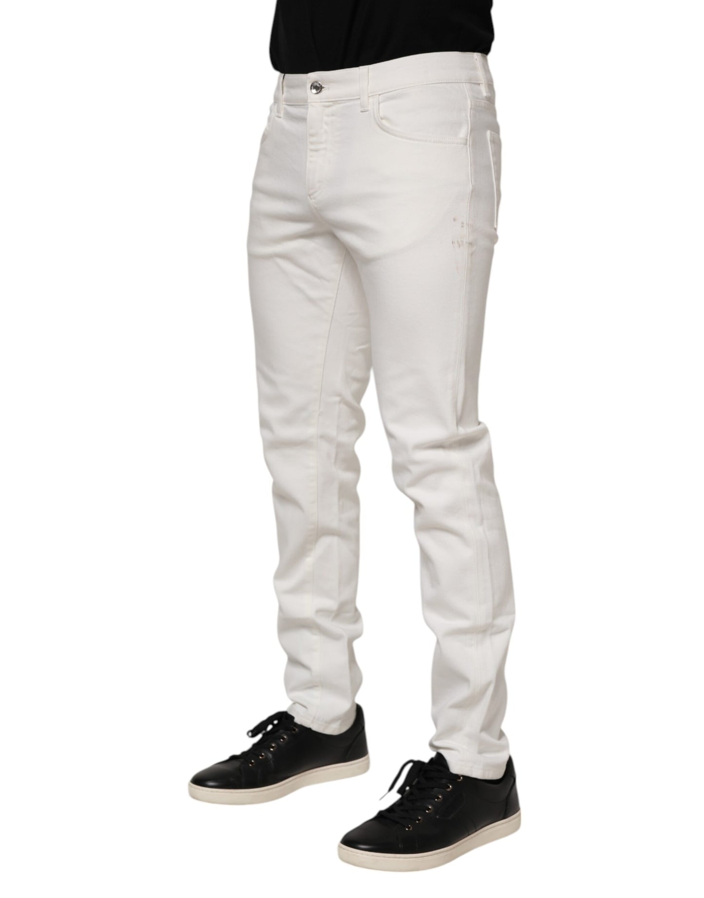 White Cotton Logo Plaque Slim Fit Denim Jeans