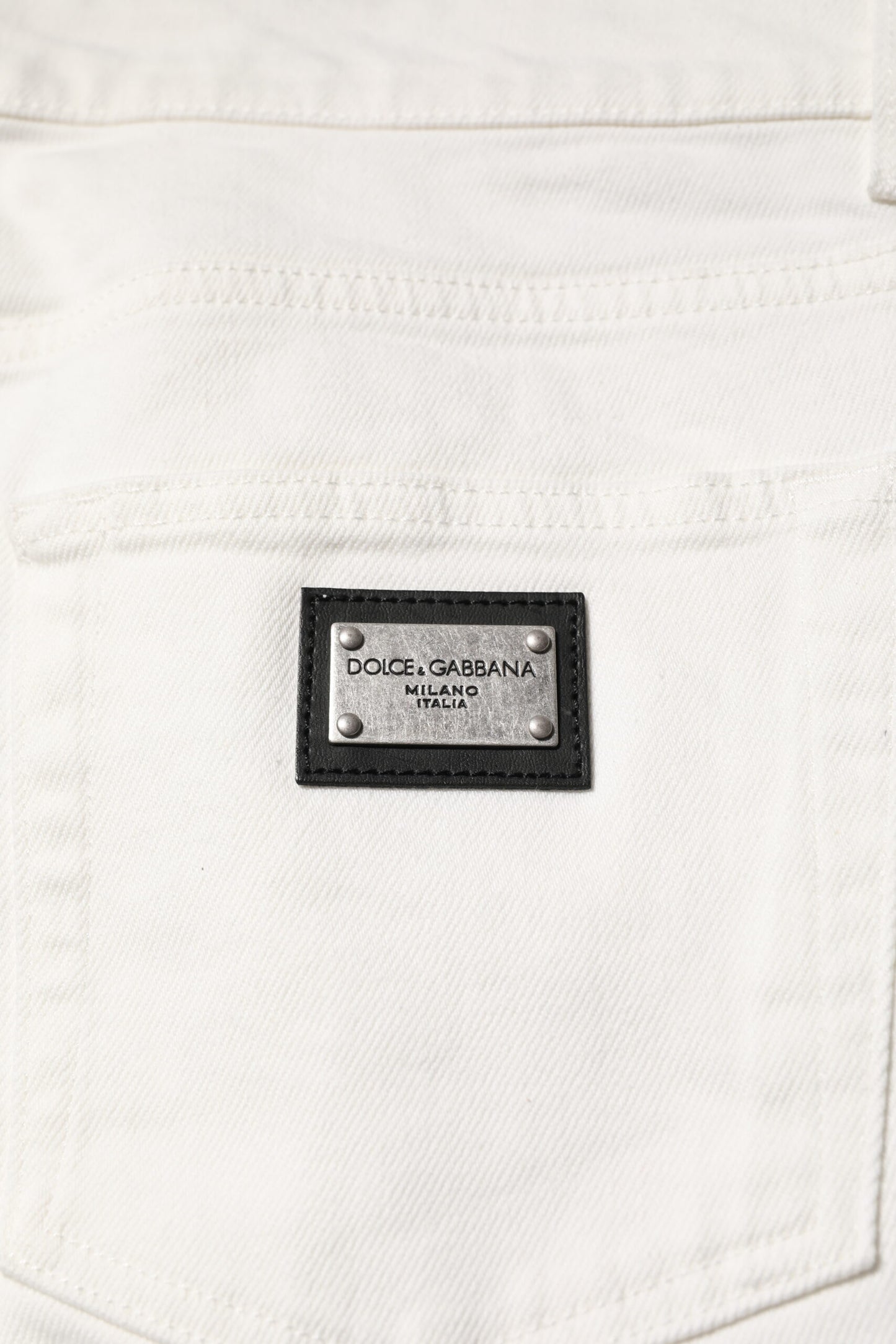 White Cotton Logo Plaque Slim Fit Denim Jeans