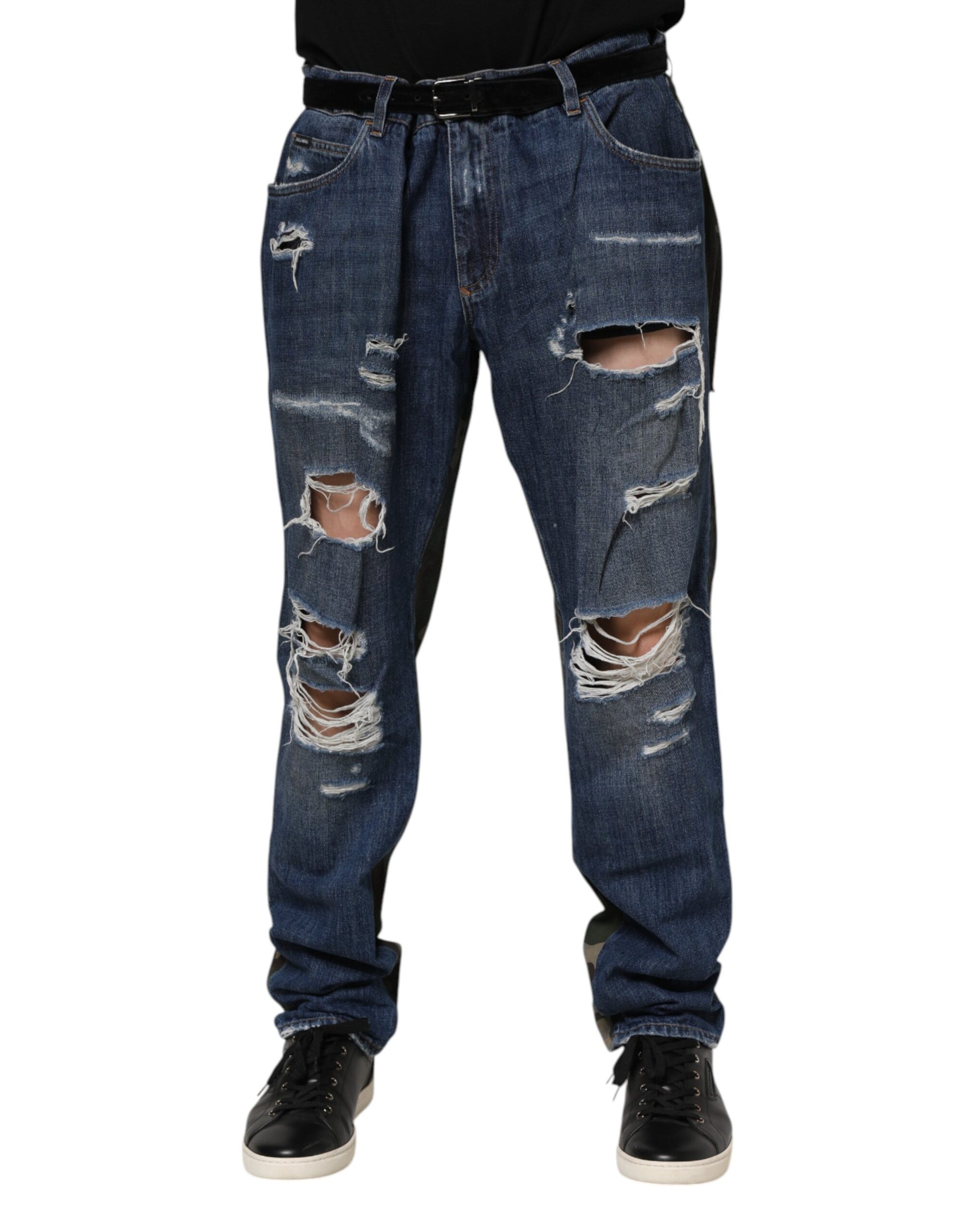 Blue Cotton Camouflage Denim Jeans