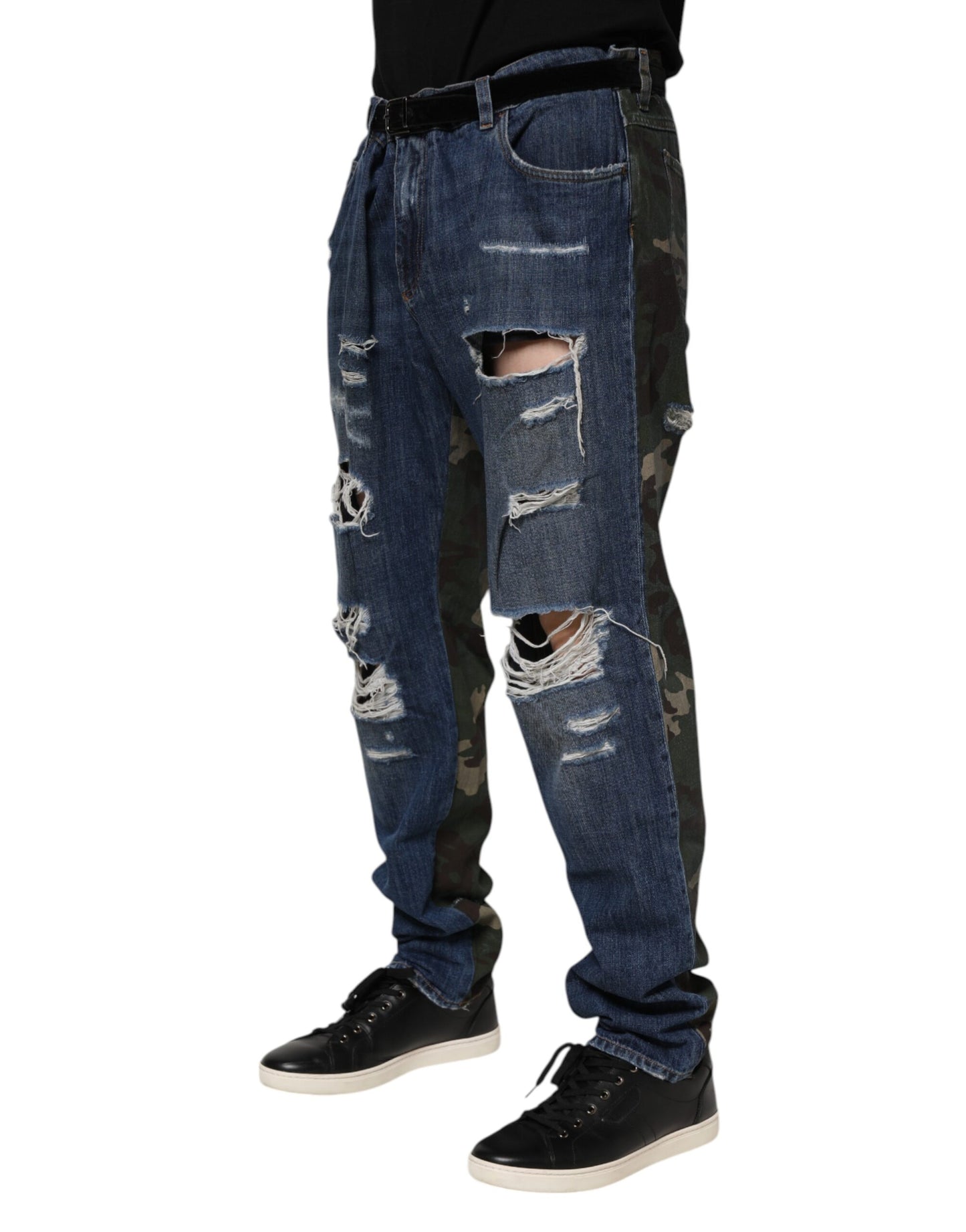 Blue Cotton Camouflage Denim Jeans