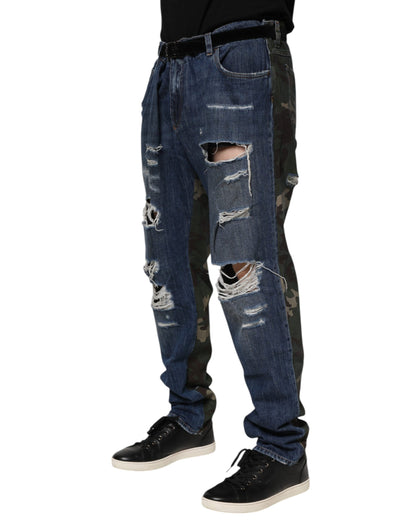 Blue Cotton Camouflage Denim Jeans