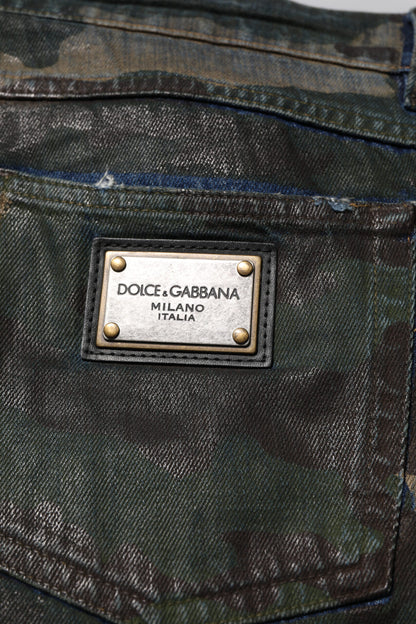 Blue Cotton Camouflage Denim Jeans
