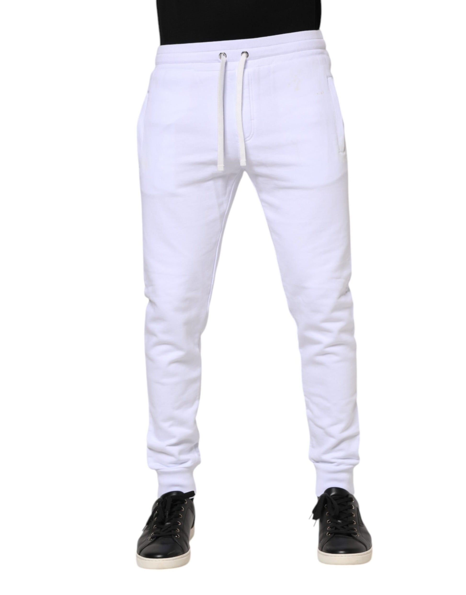 White Cotton Drawstring Jogger Pants