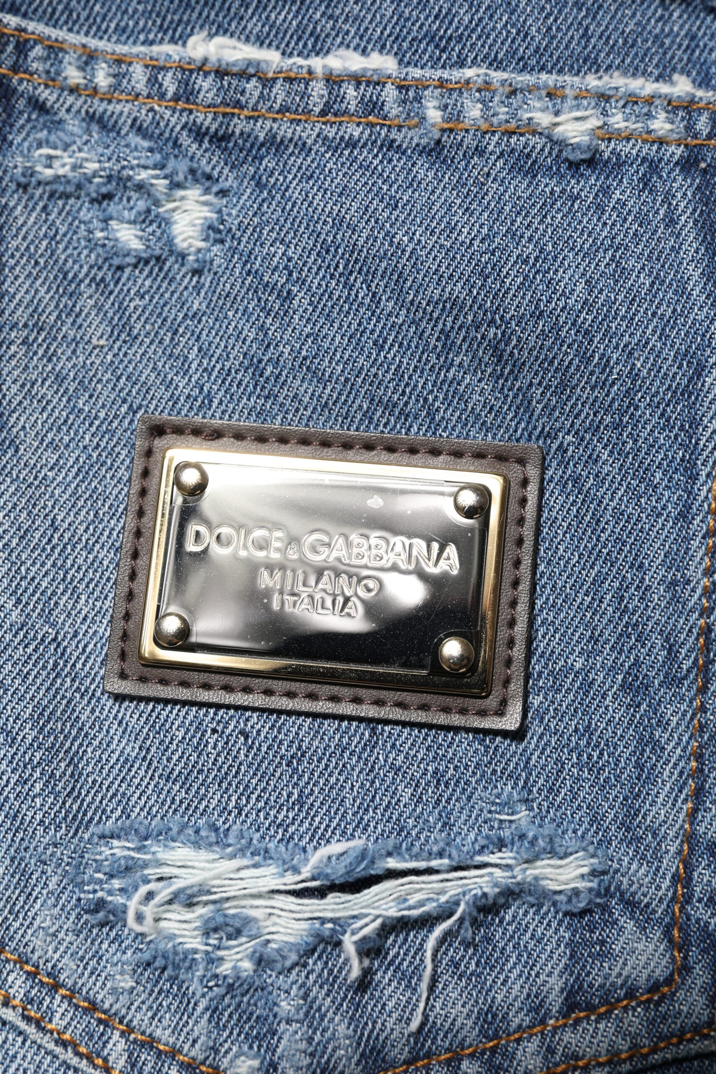 Blue Tattered Cotton Logo Plaque Denim Jeans