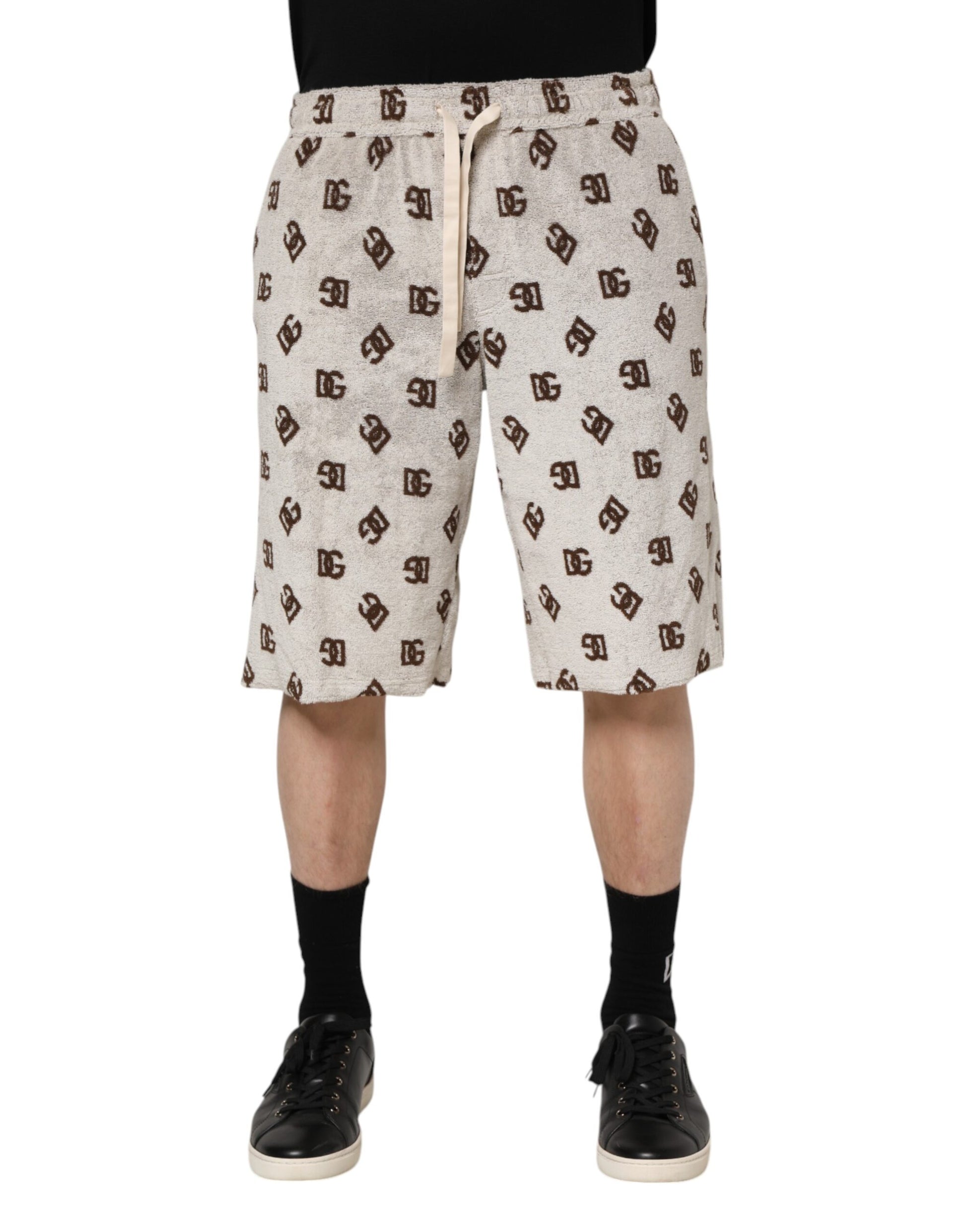 White Cotton DG Mania Print Men Bermuda Shorts