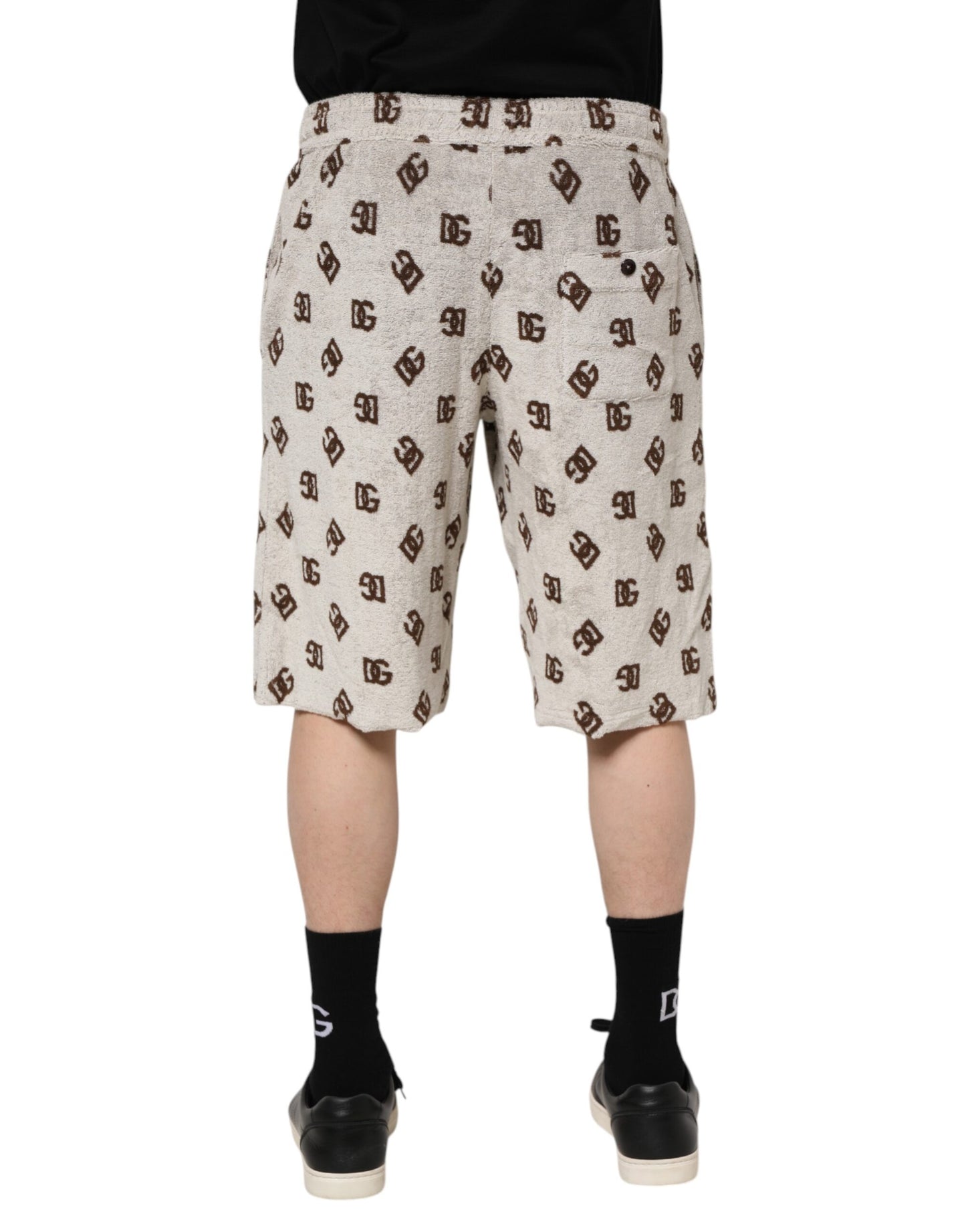 White Cotton DG Mania Print Men Bermuda Shorts