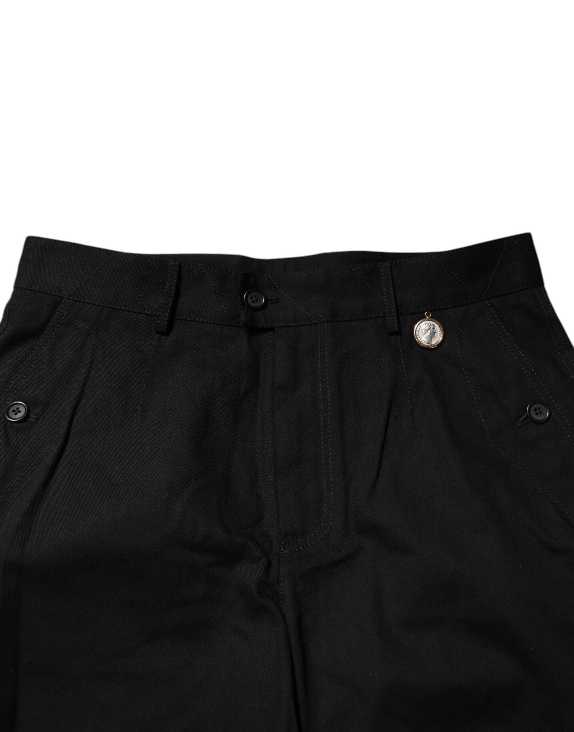 Black Cotton Knee Length Men Bermuda Shorts