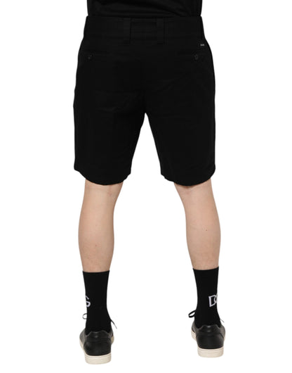 Black Cotton Knee Length Men Bermuda Shorts