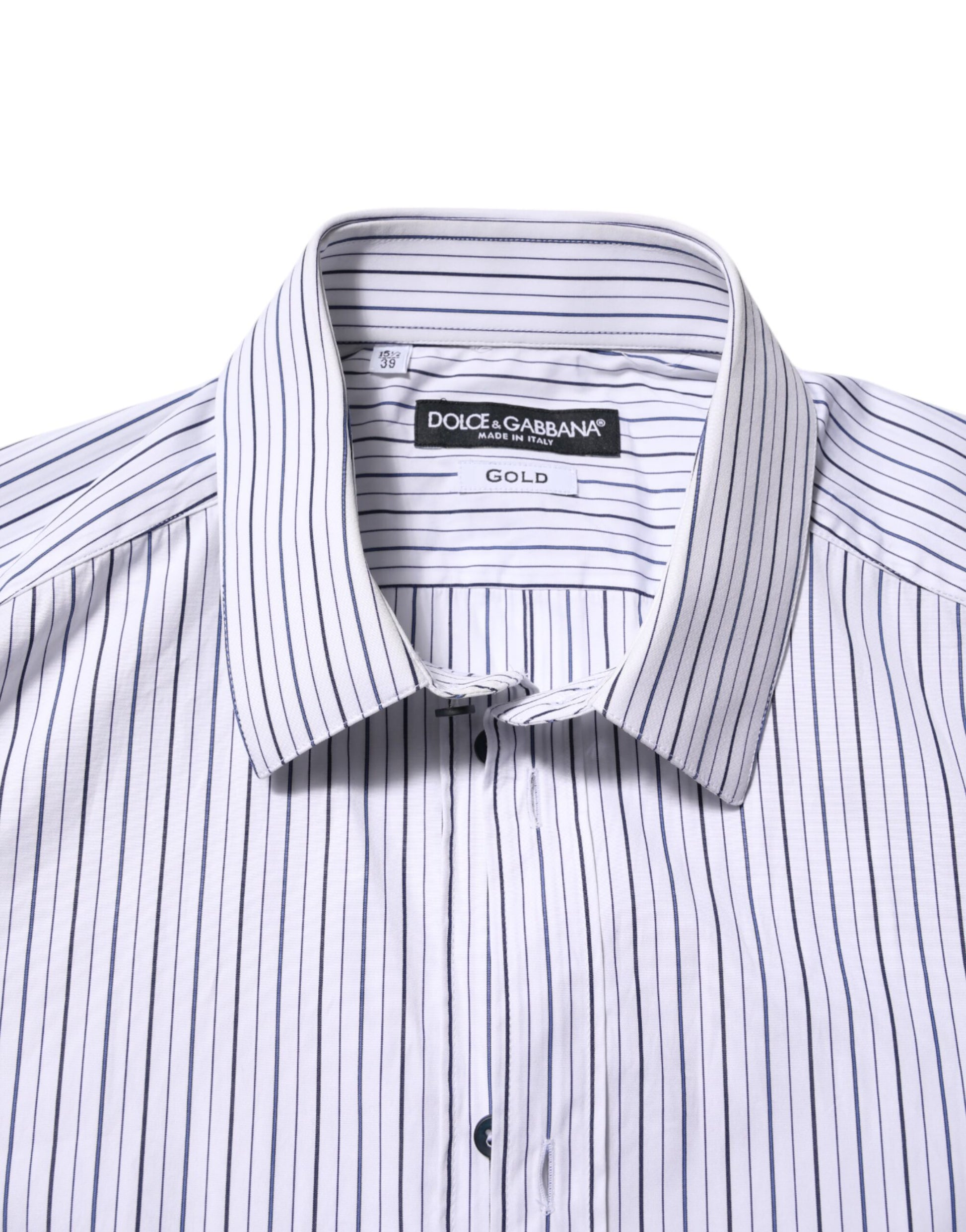 White Blue Striped Cotton GOLD Formal Shirt