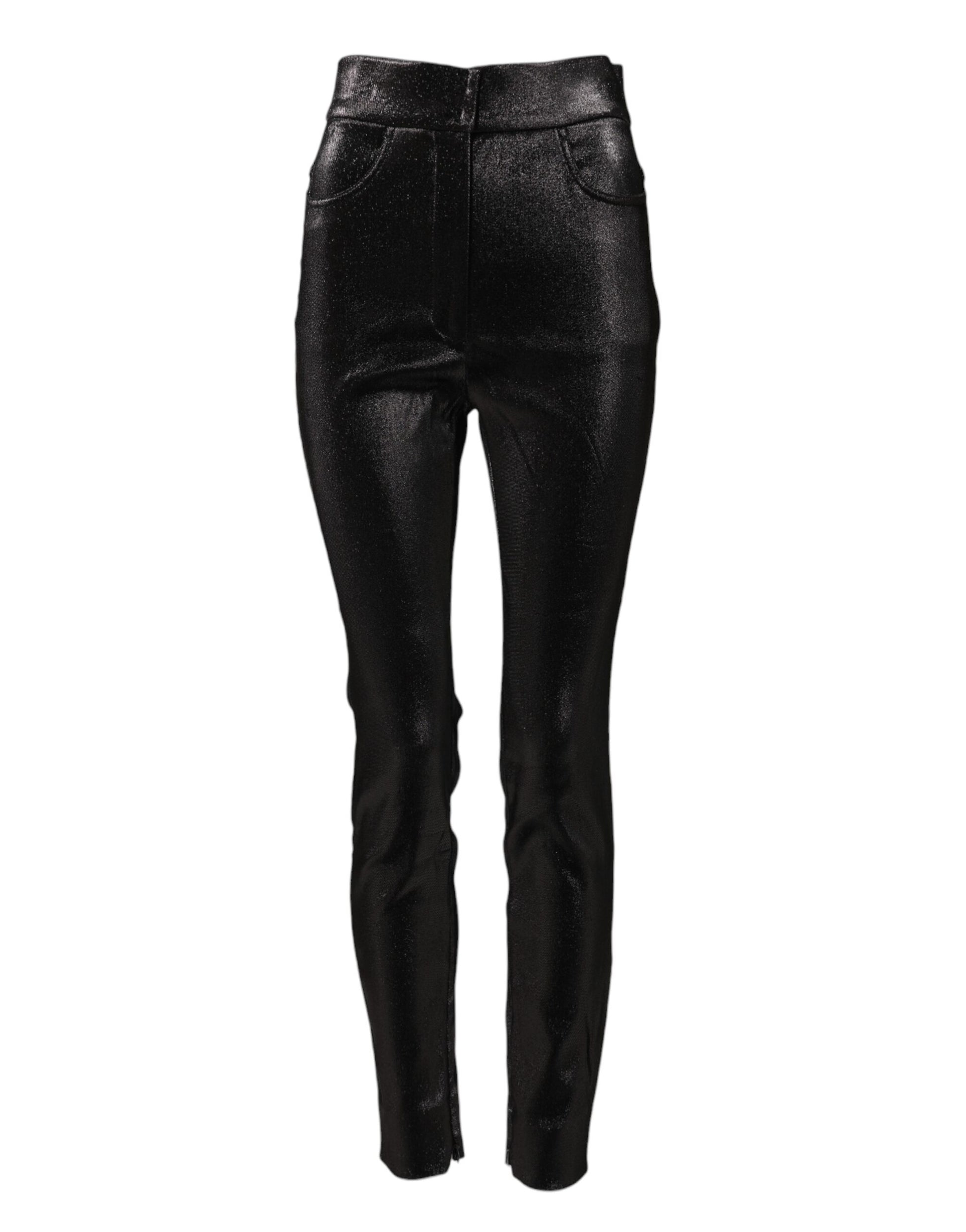 Black Cotton Stretch Silver Lurex Thread Pants