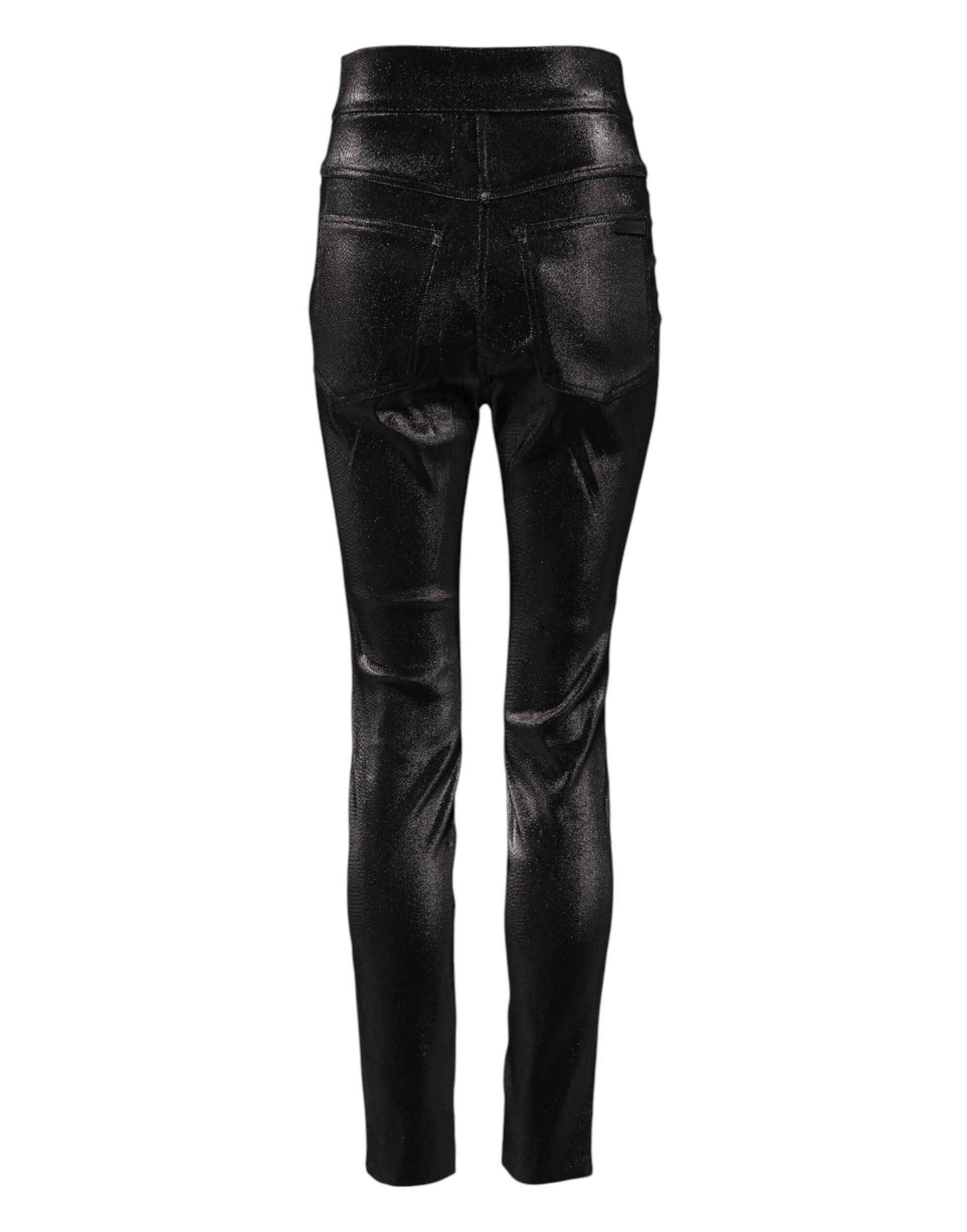 Black Cotton Stretch Silver Lurex Thread Pants
