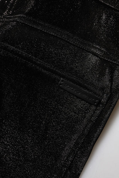 Black Cotton Stretch Silver Lurex Thread Pants