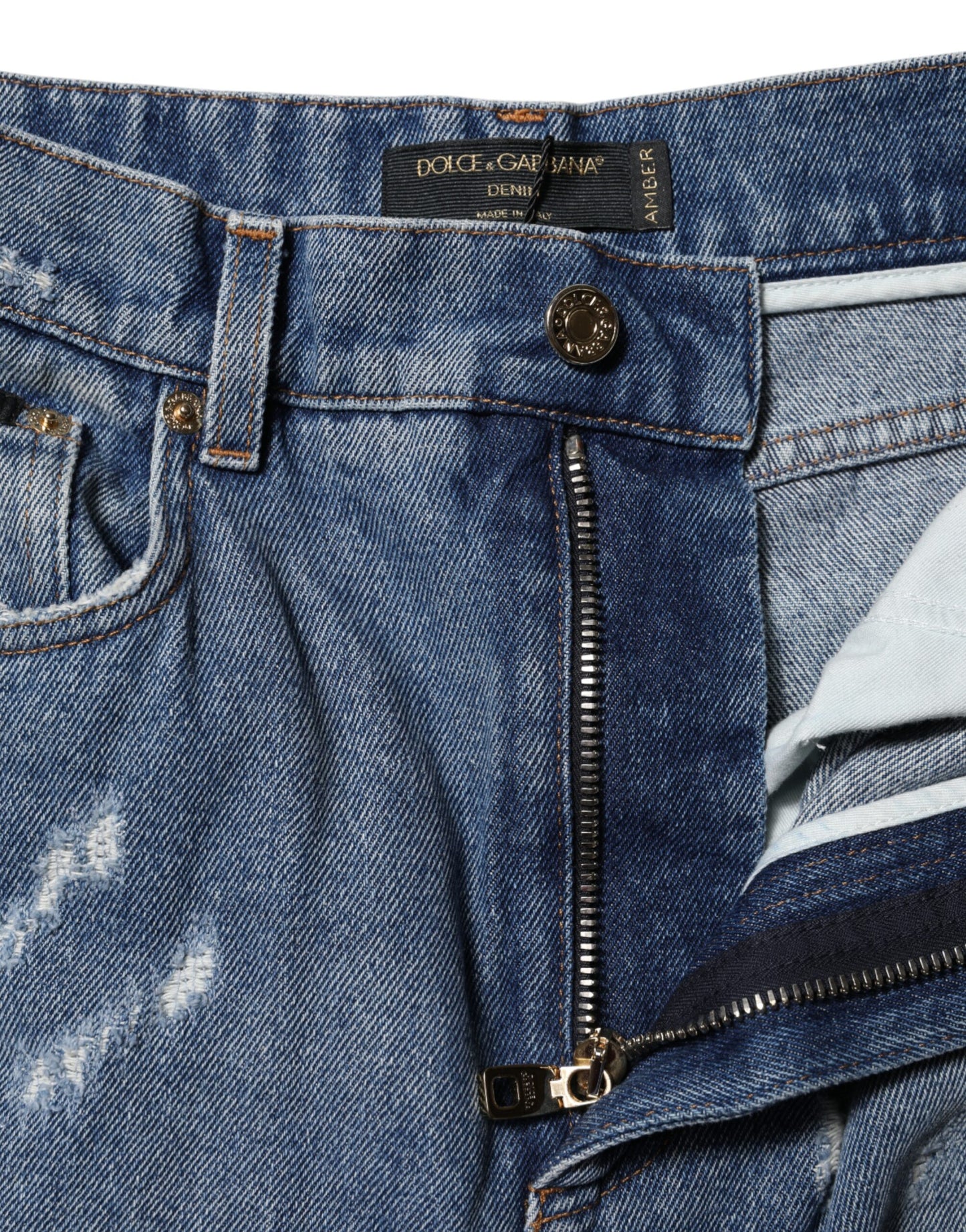 Blue Cotton Tattered High Waist Denim Jeans