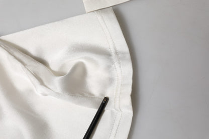 Ivory Silk Tapered High Waist Pants