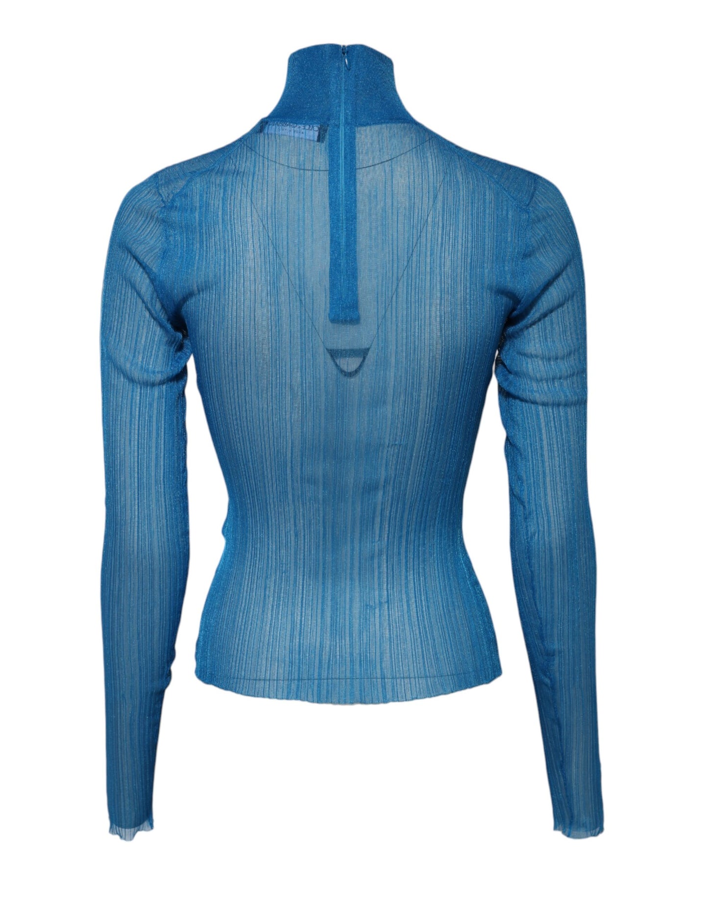 Blue See Through Turtleneck Long Sleeves Top