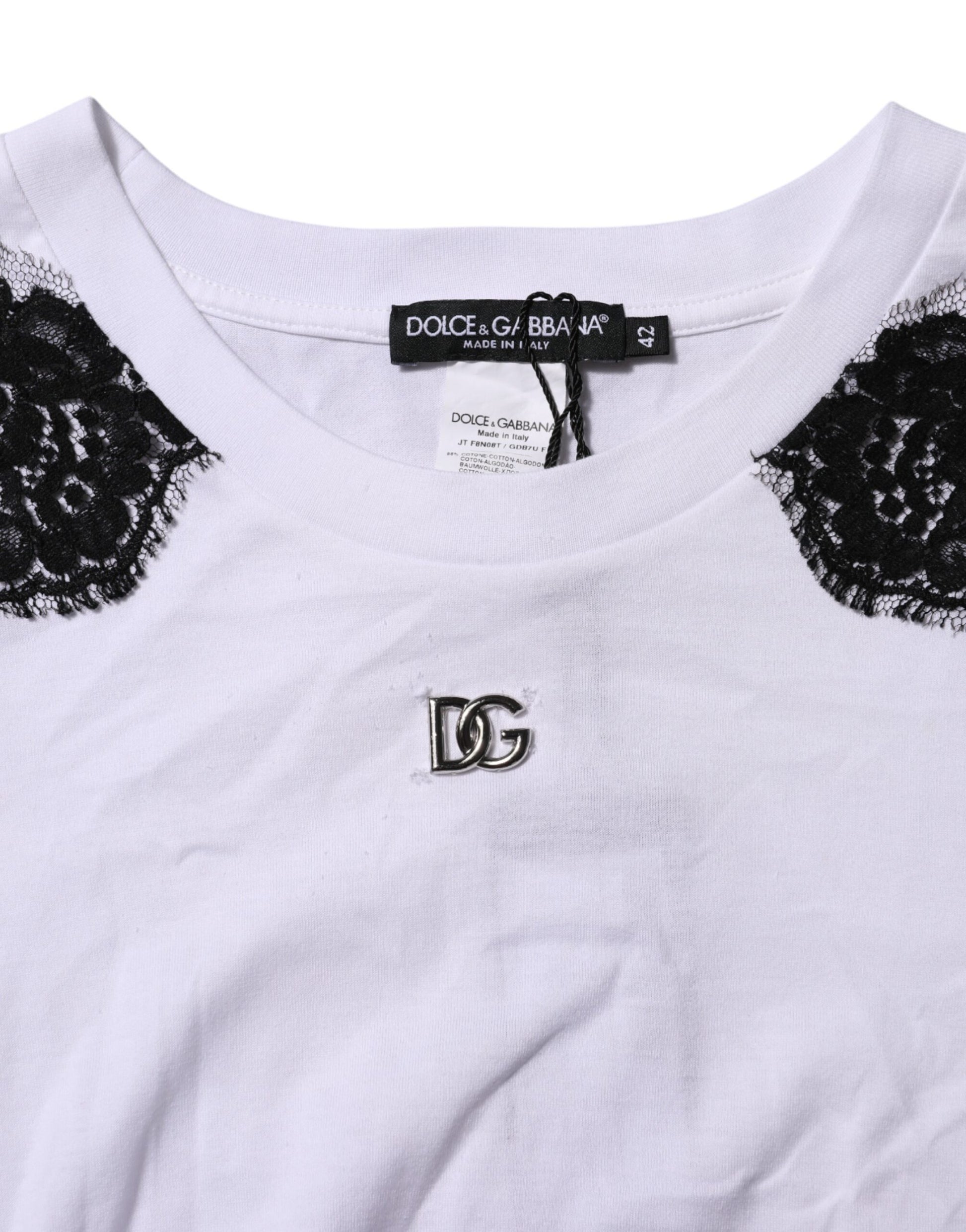 White Floral Lace DG Detailing Top T-shirt