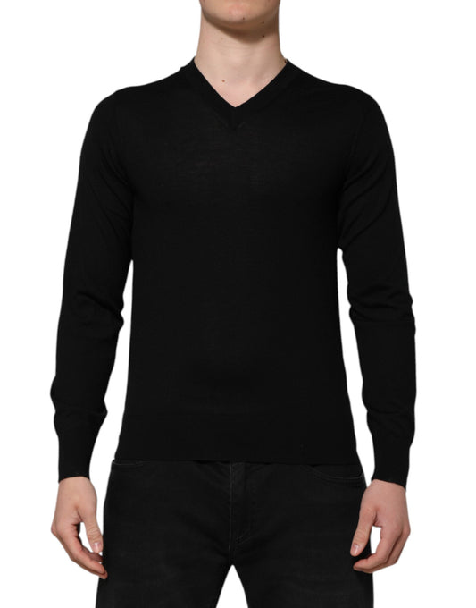 Black Cashmere Crewneck Men Pullover Sweater