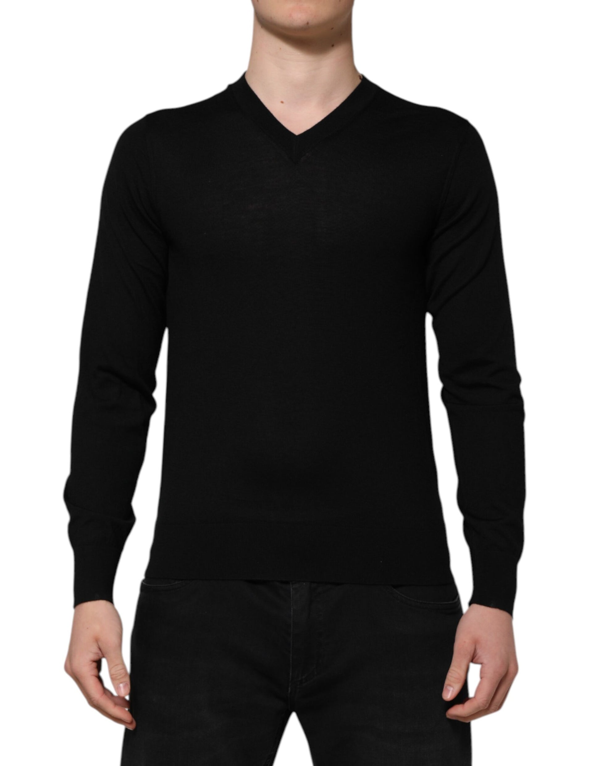 Black Cashmere Crewneck Men Pullover Sweater