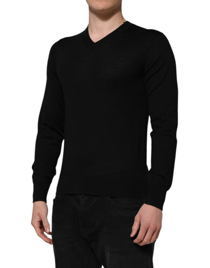 Black Cashmere Crewneck Men Pullover Sweater
