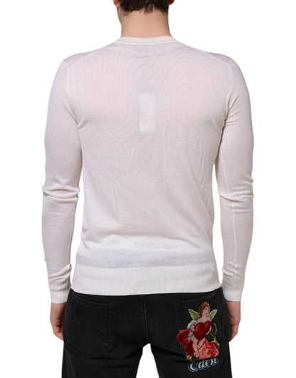 White Cashmere Logo V-neck Pullover Sweater