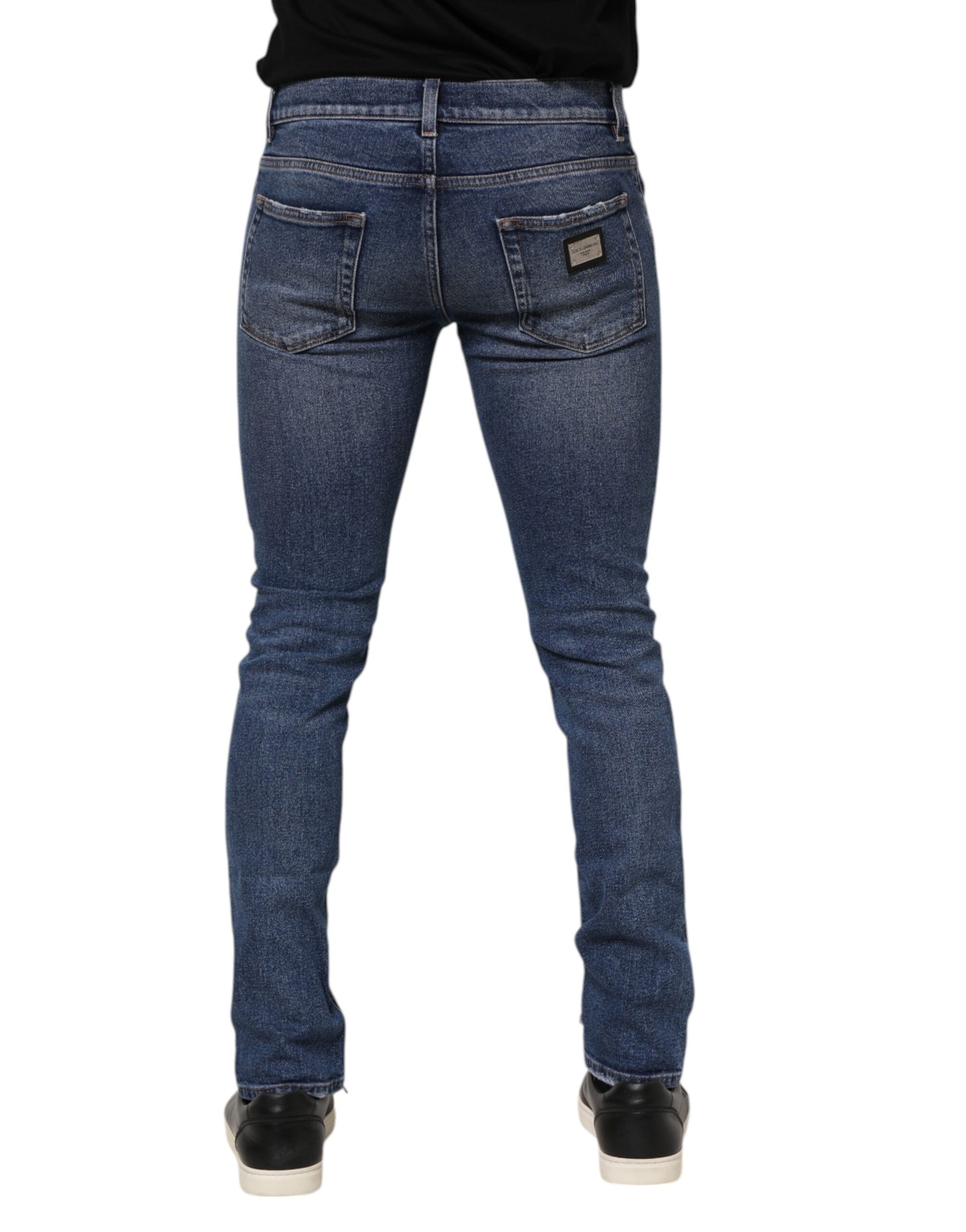 Blue Washed Skinny Cotton Tattered Denim Jeans