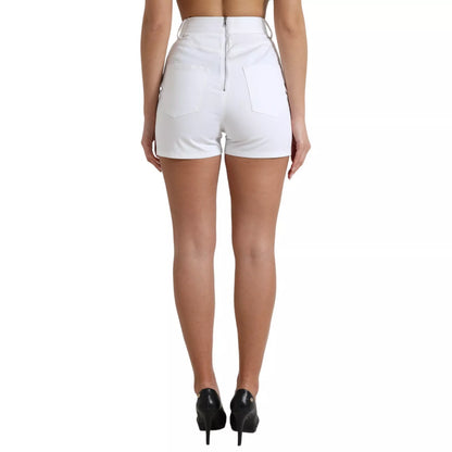 White Front Lace High Waist Hot Pants Shorts