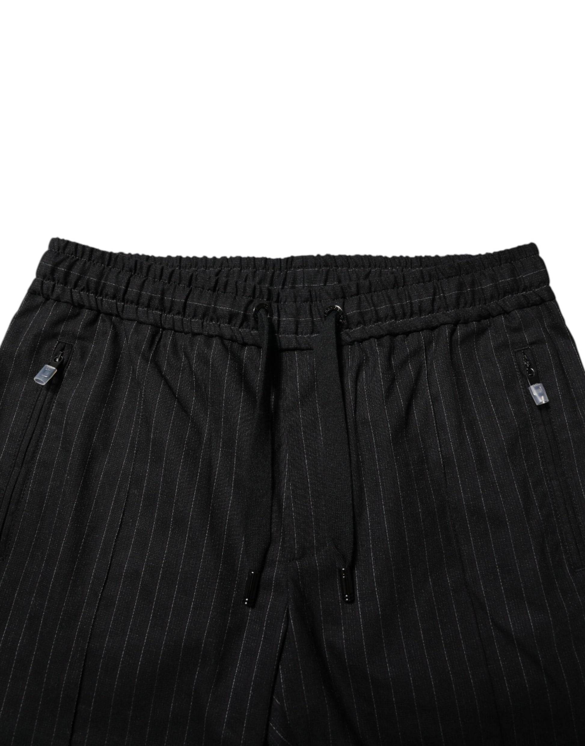 Black Striped Wool Men Jogger Pants