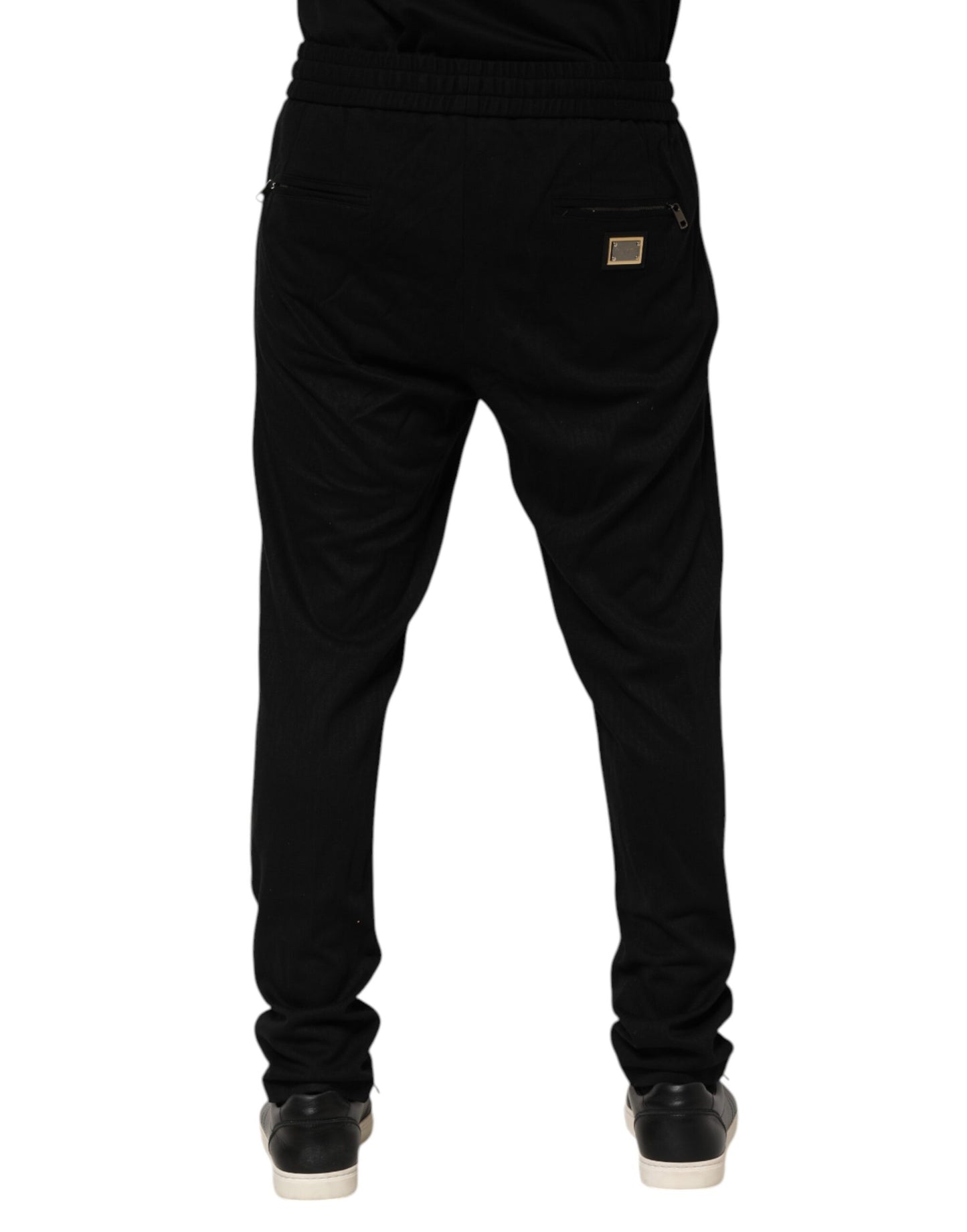 Black Viscose Skinny Logo Men Jogger Pants
