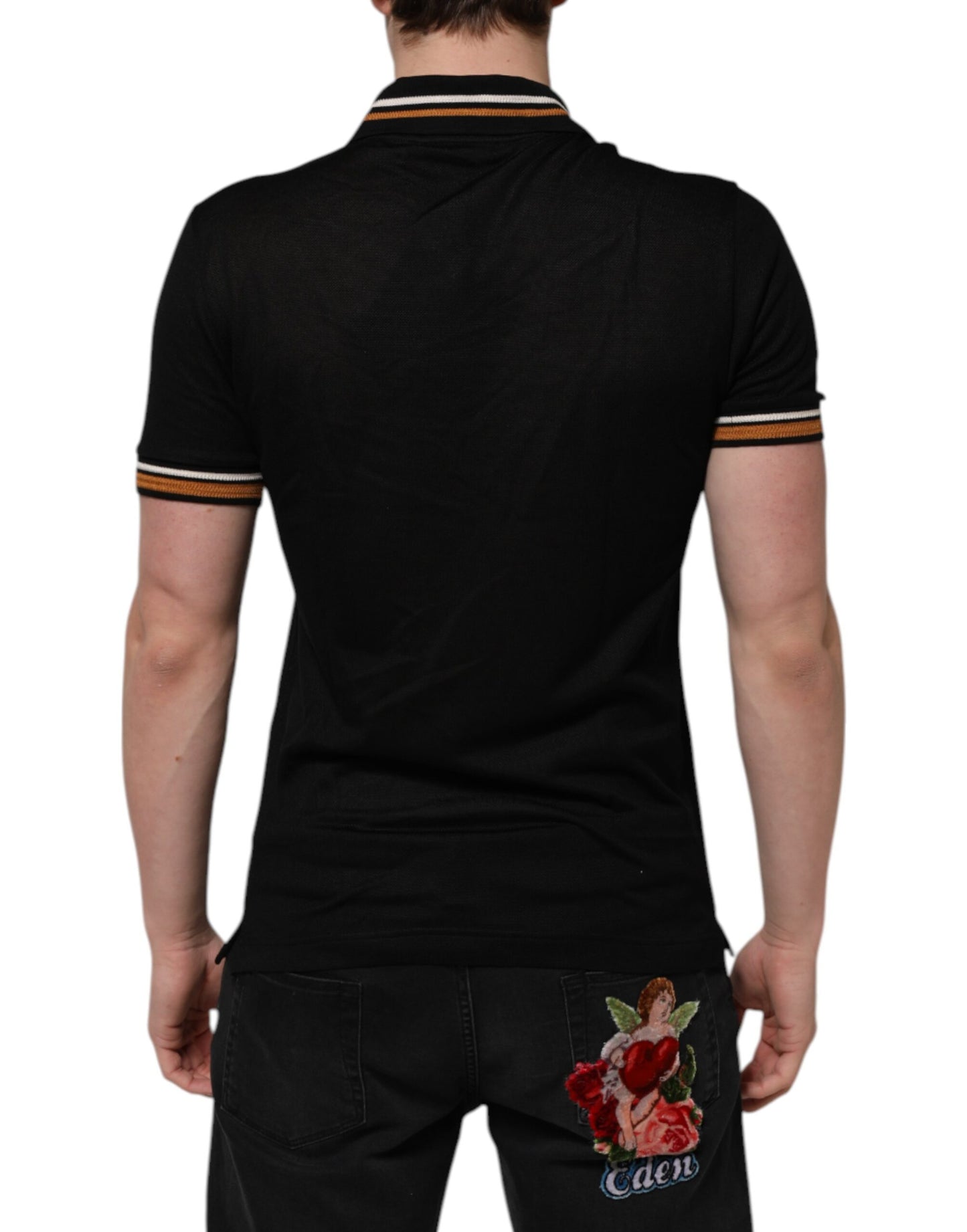 Black DG Silk V-neck Collared Men Polo T-shirt