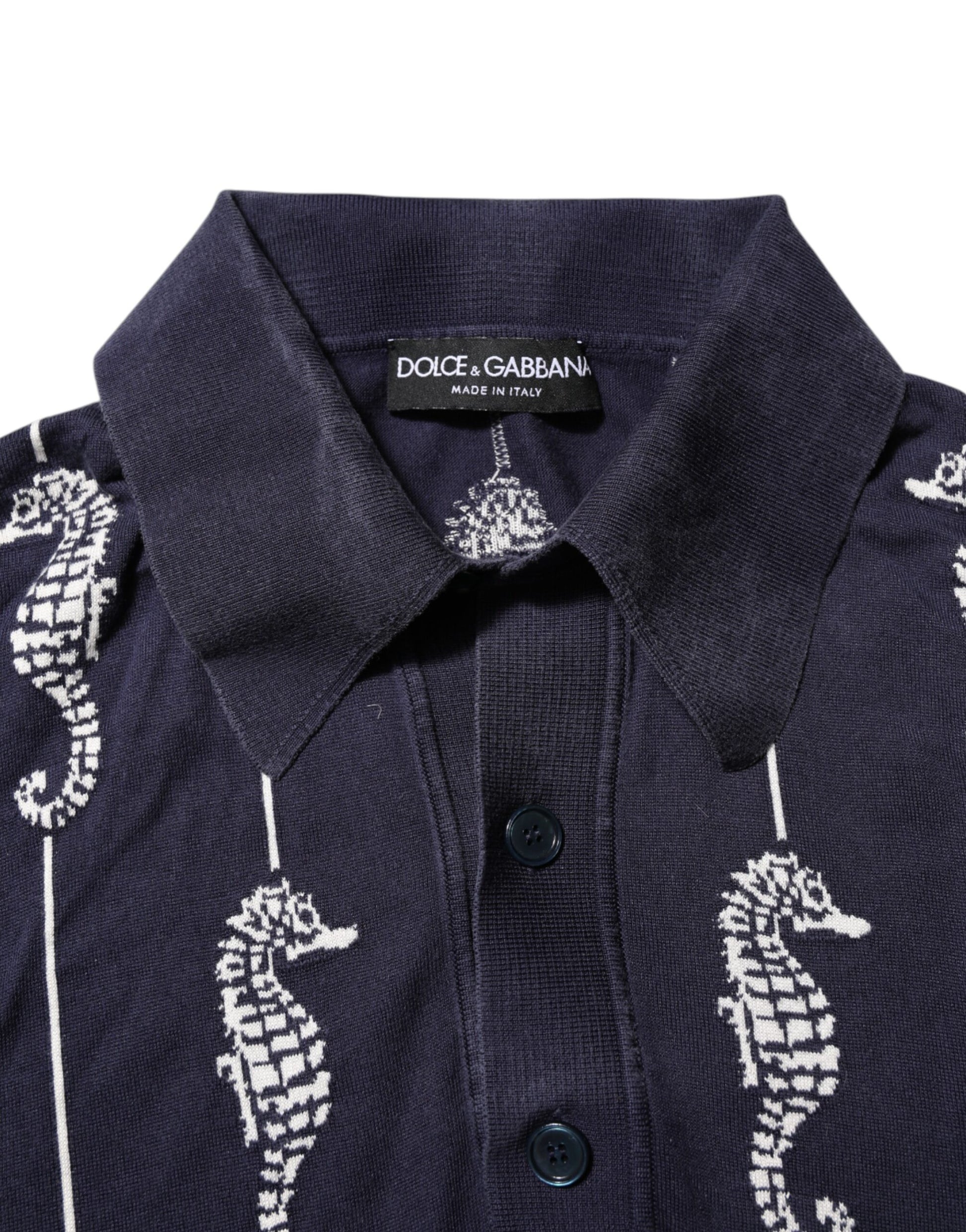 Dark Blue Sea Horse Collared Polo T-shirt