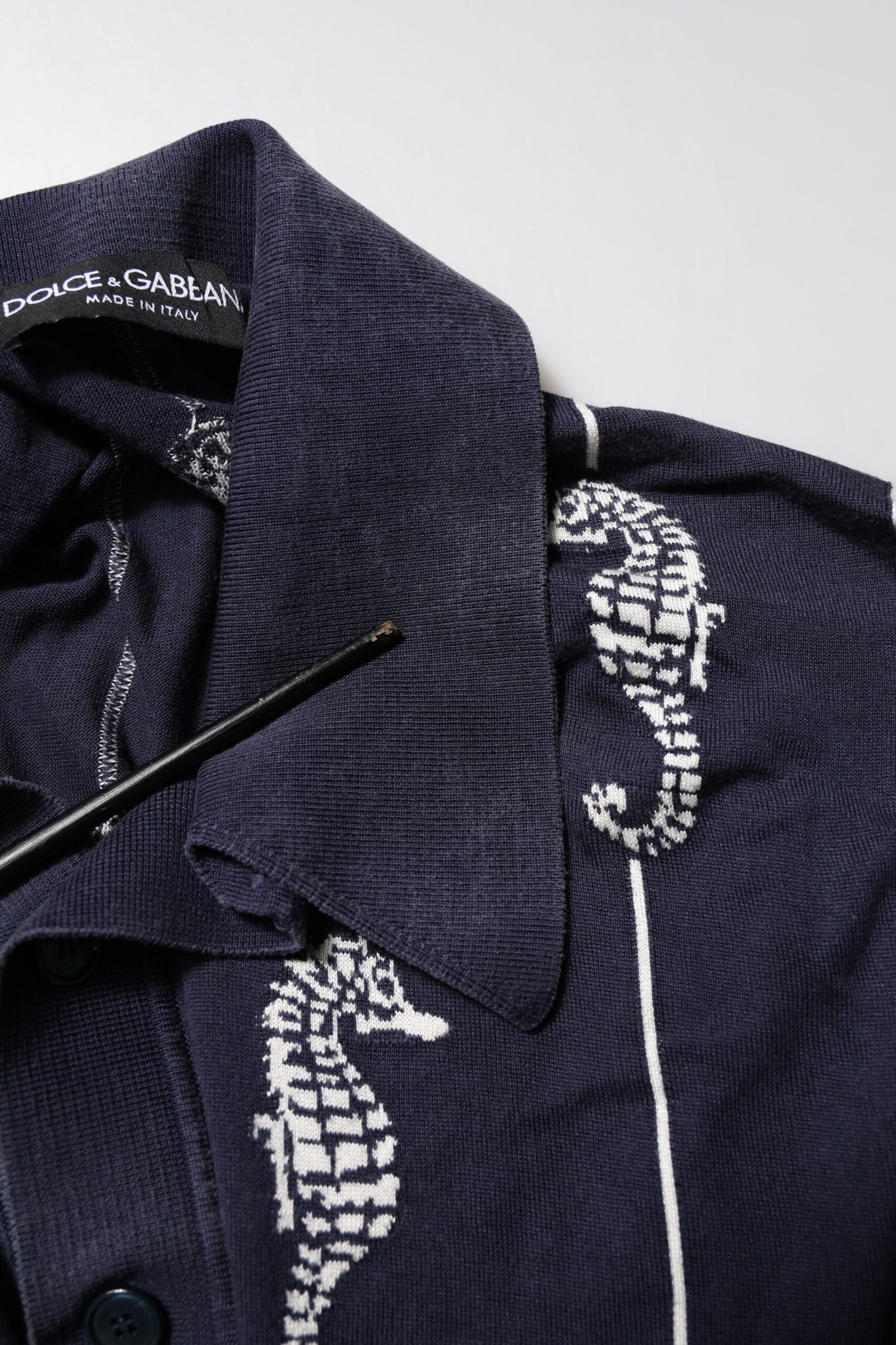 Dark Blue Sea Horse Collared Polo T-shirt