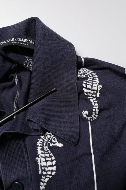 Dark Blue Sea Horse Collared Polo T-shirt