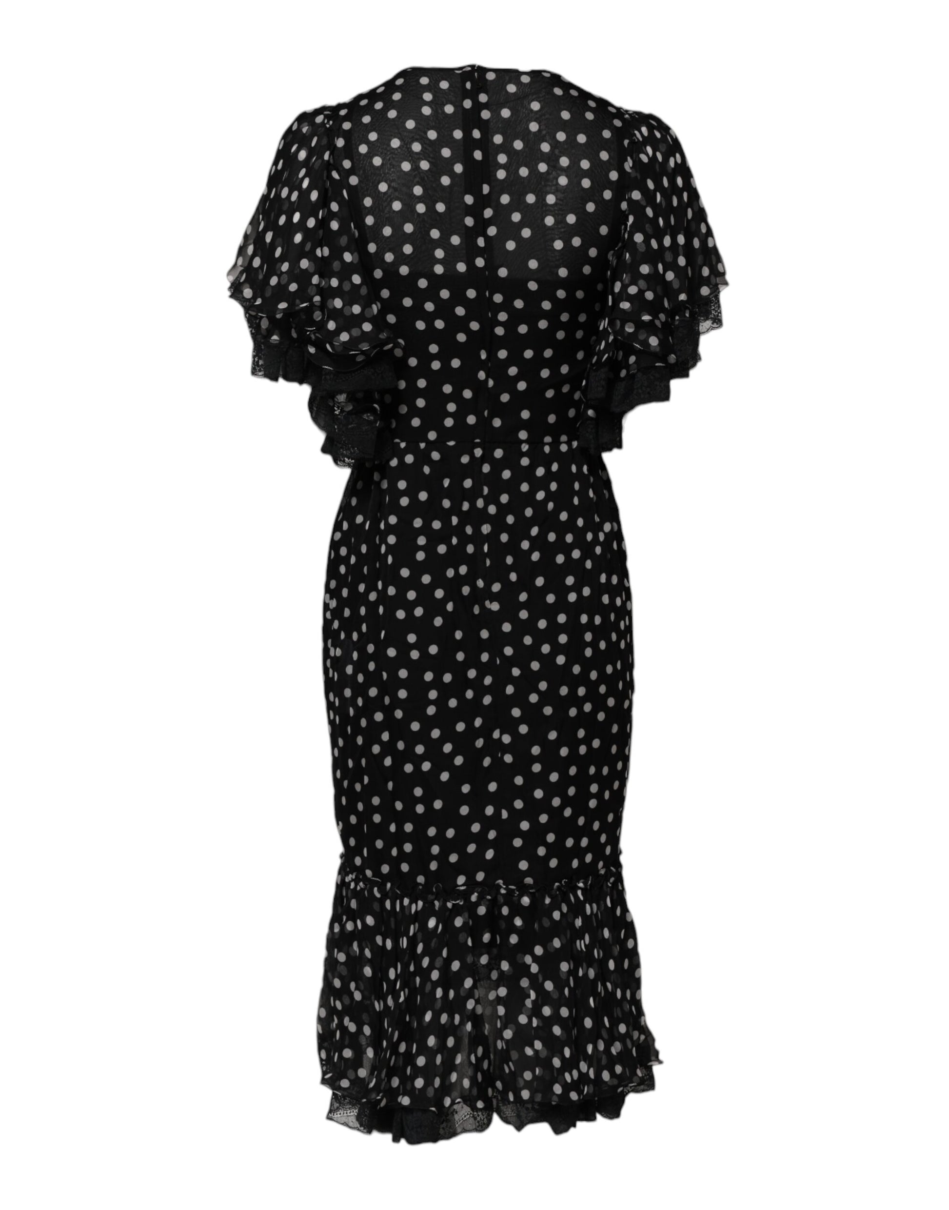 Black White Lace Polka Dot Chiffon Dress
