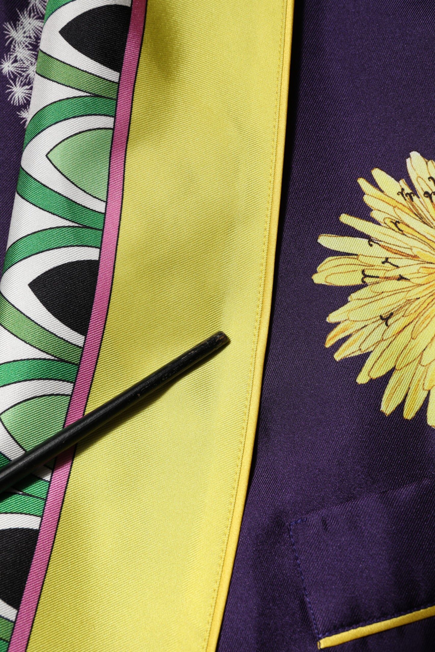 Blue Floral Print Silk Long Sleeves Wrap Robe