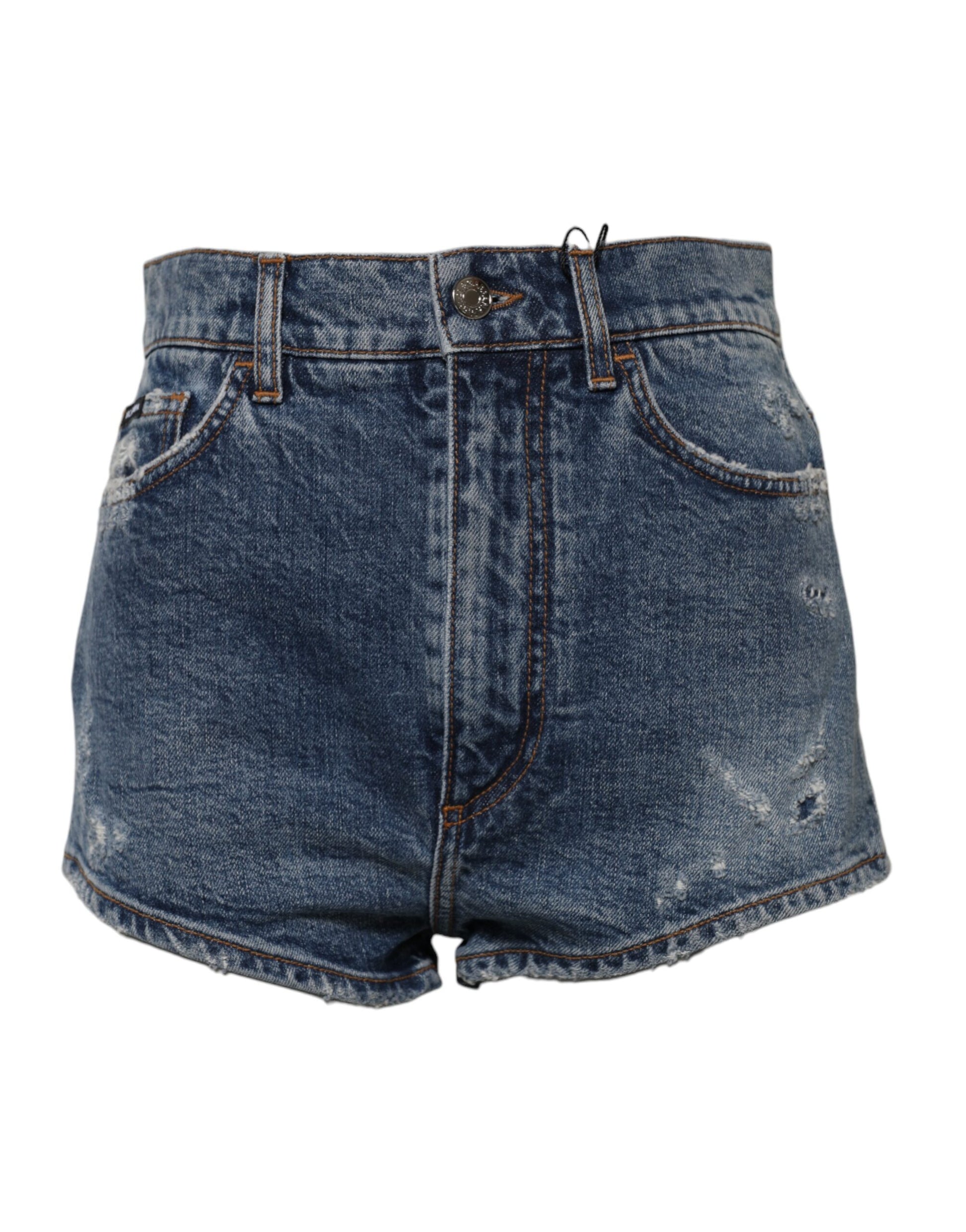 Blue Tattered Denim Cotton Hot Pants Shorts