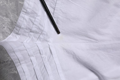 White Lace Paneled Cotton High Waisted Shorts